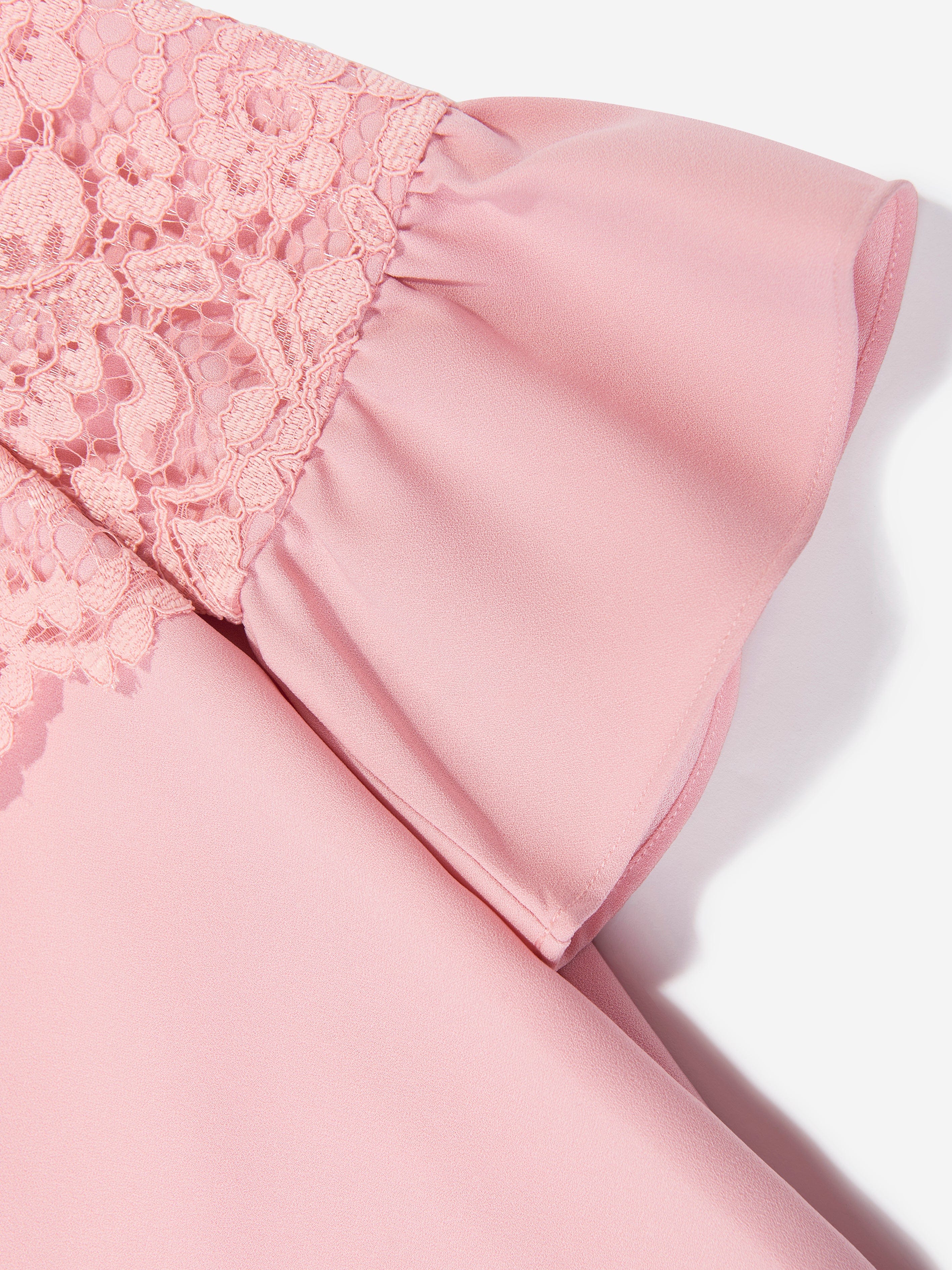 Girls Crepe and Lace Dress in Pink