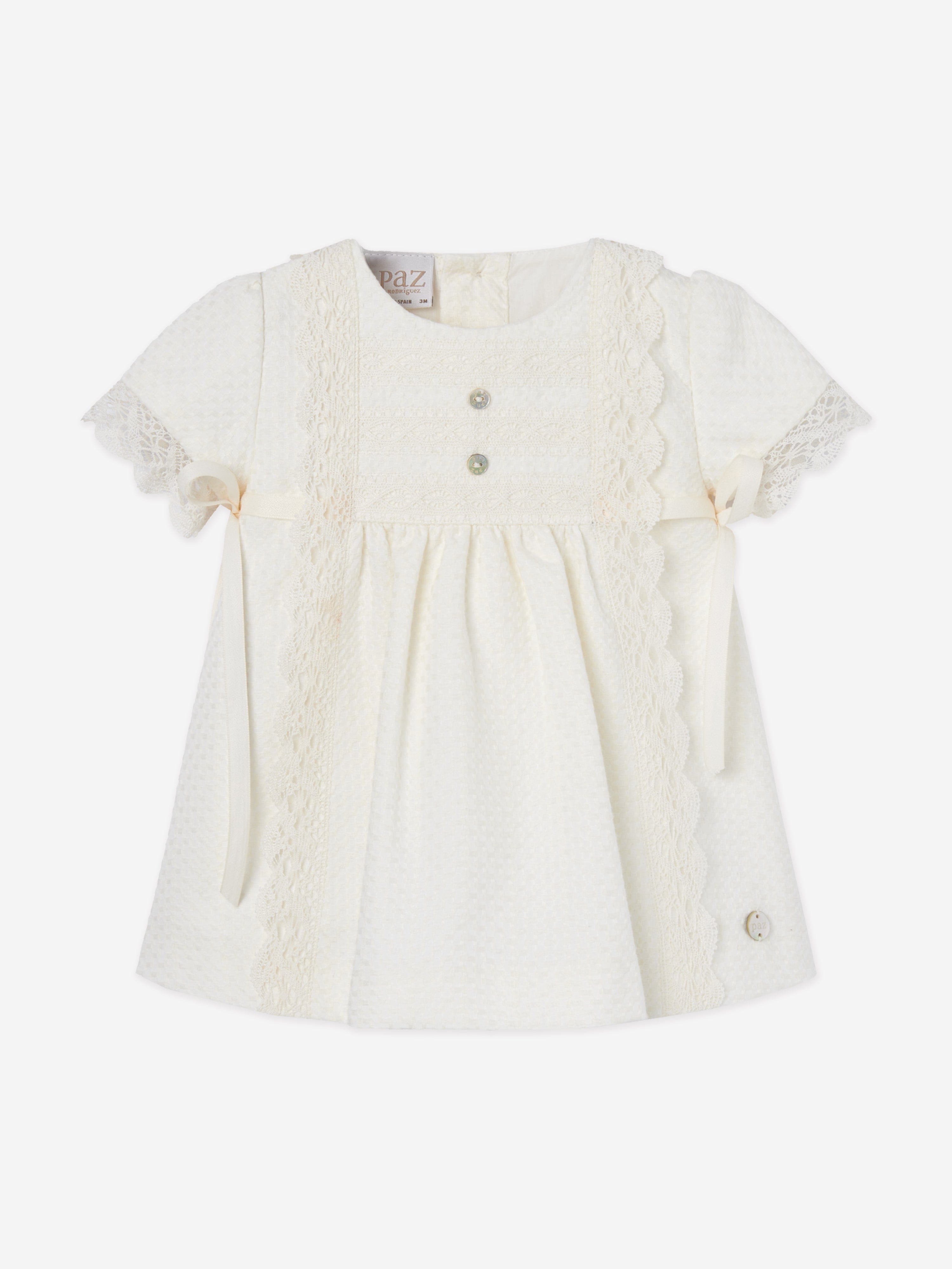 Paz Rodriguez Baby Girls Cotton Dress With Bloomers in Ivory