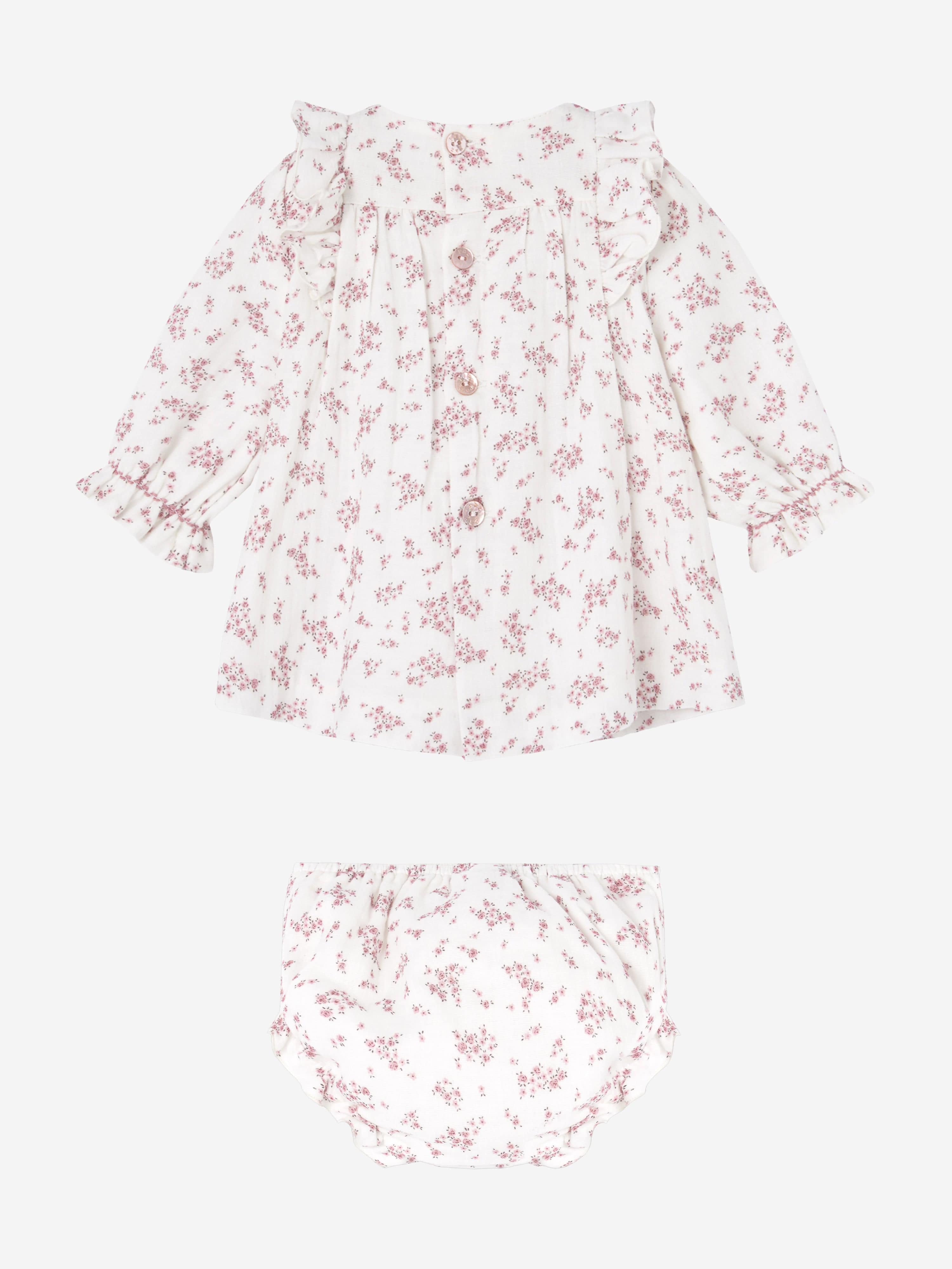 Baby Girls Floral Dress With Bloomers in White