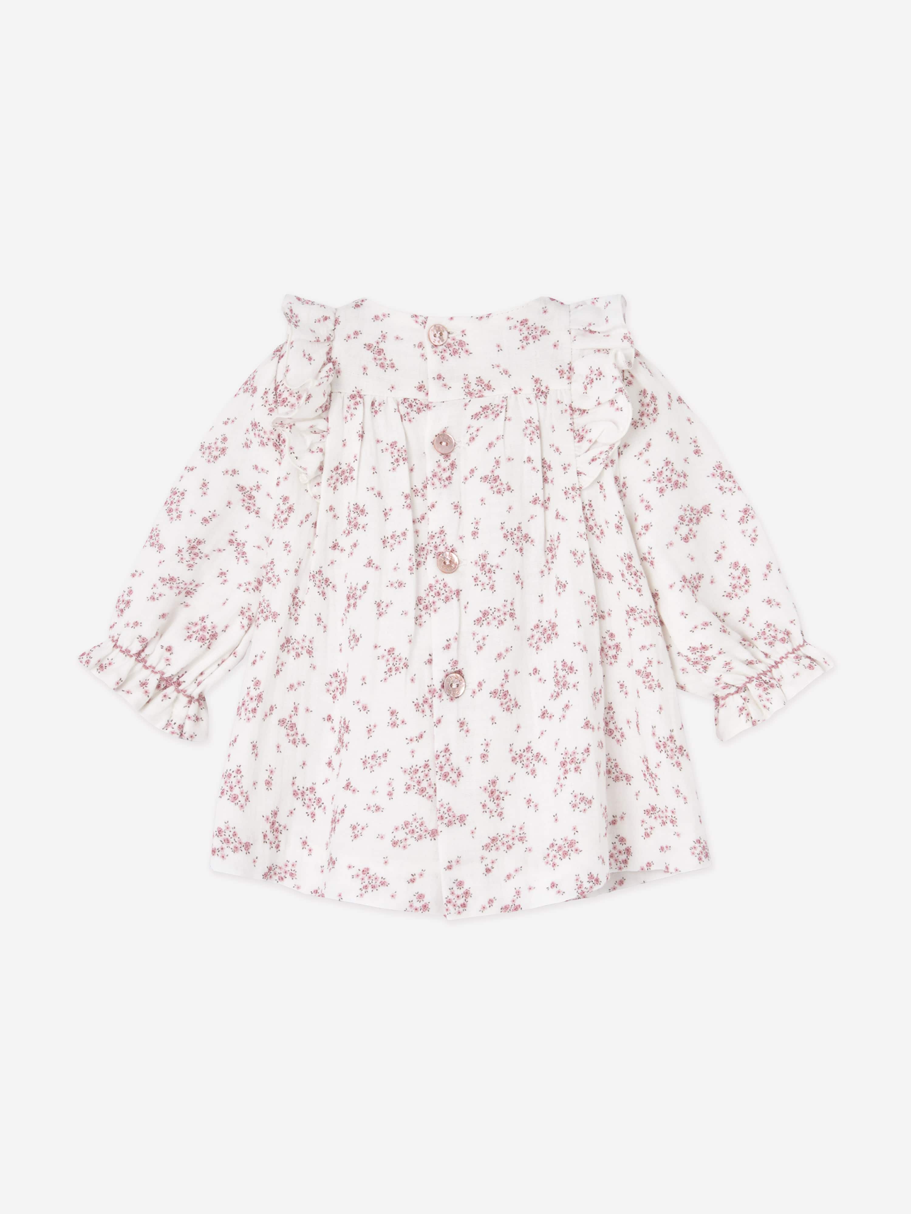 Baby Girls Floral Dress With Bloomers in White