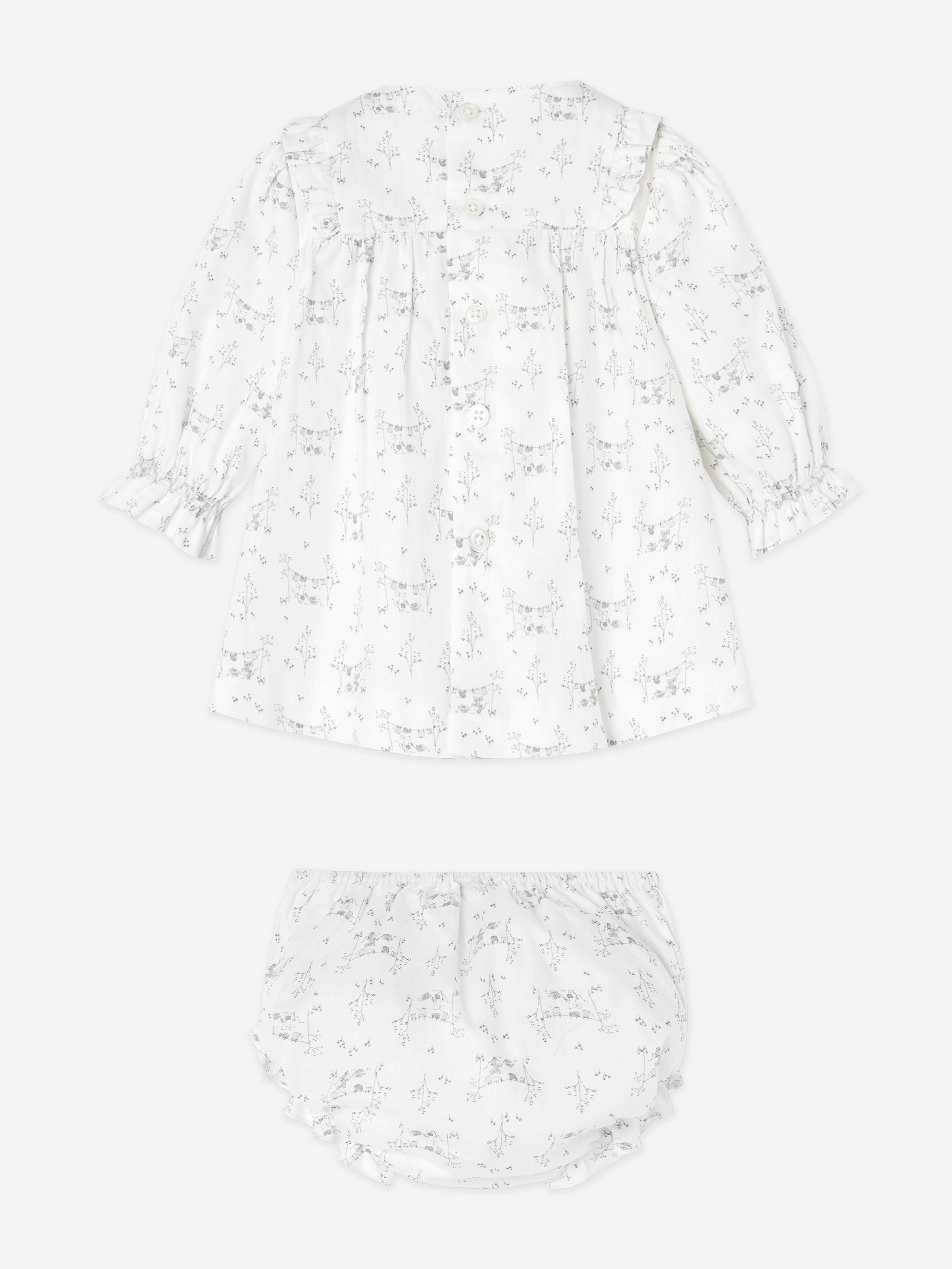 Baby Girls Cotton Dress With Bloomers in White