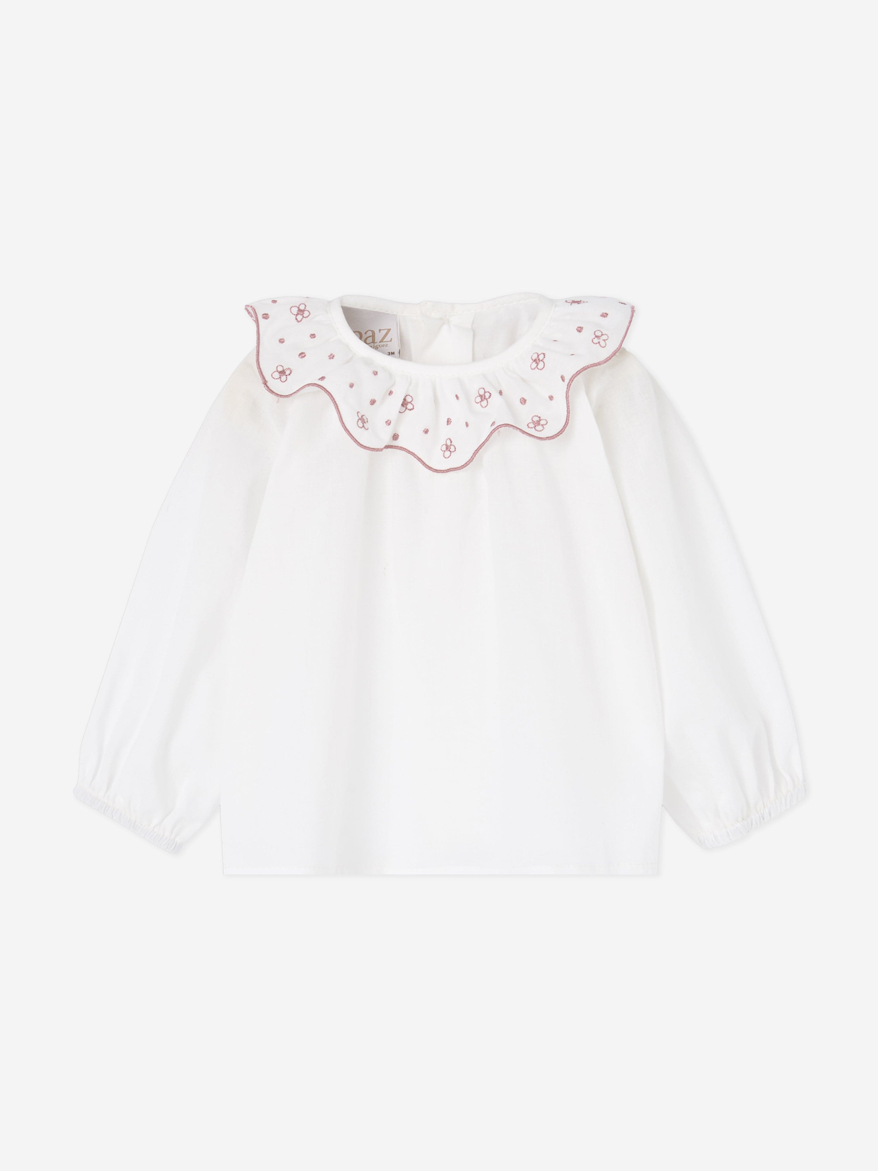 Baby Girls Embroidered Blouse in Ivory