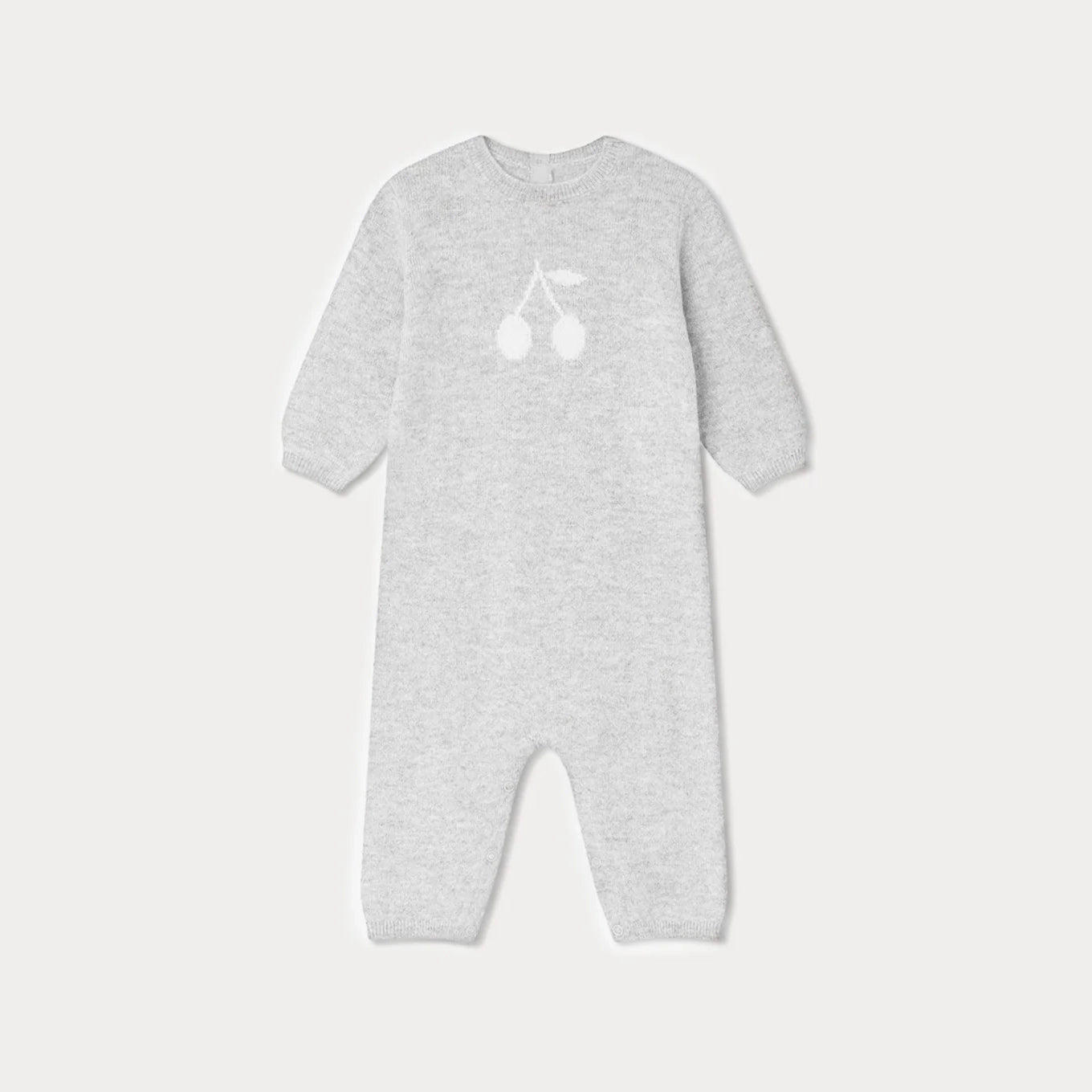 Baby Boys & Girls Light Grey Cherry Jacquard Cashmere Babysuit