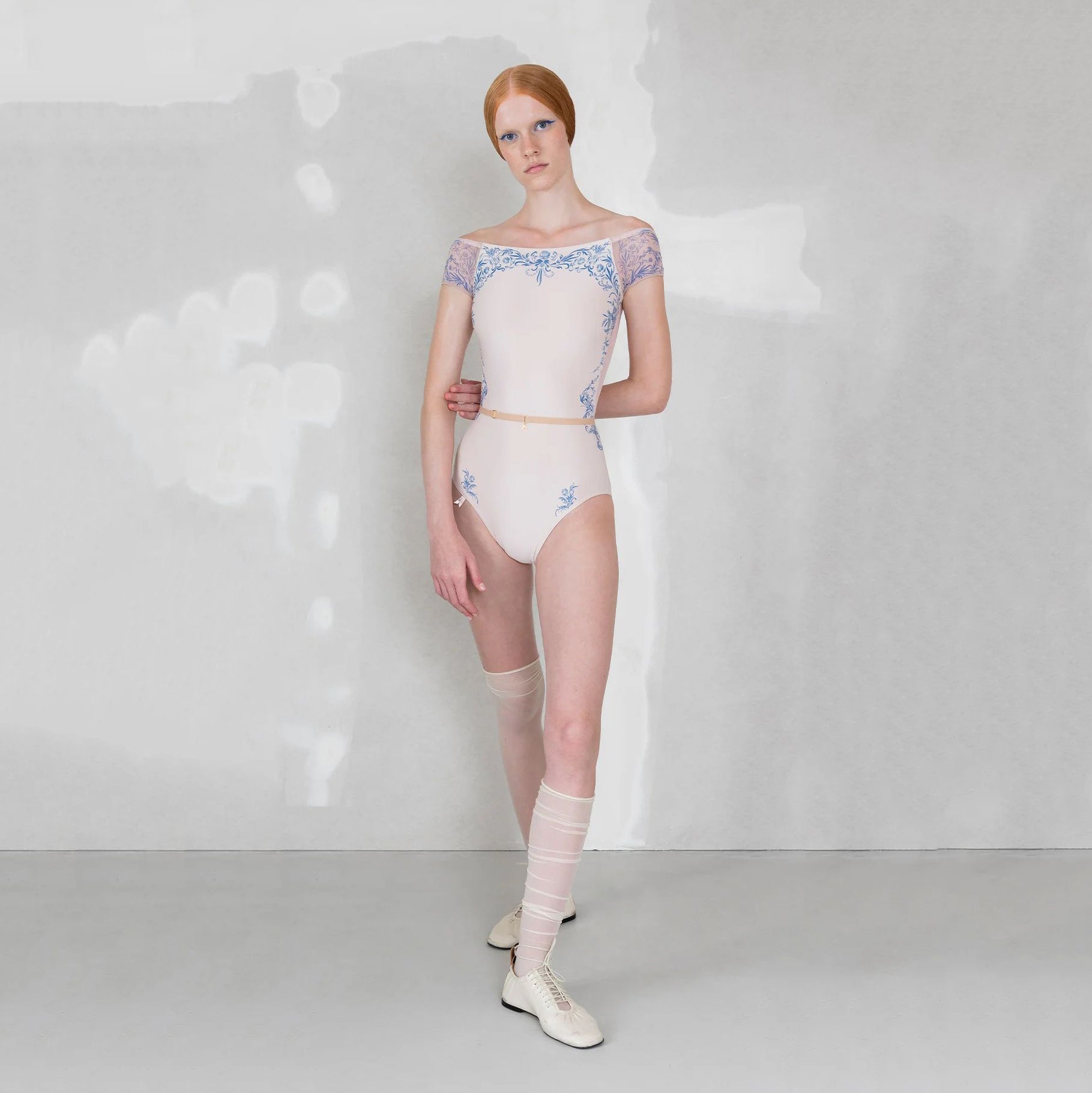 Women Pearl Blush "PORCELAIN SKIN" Ballet Onesies(252LE25VC/pearl blush/cobalt blue)