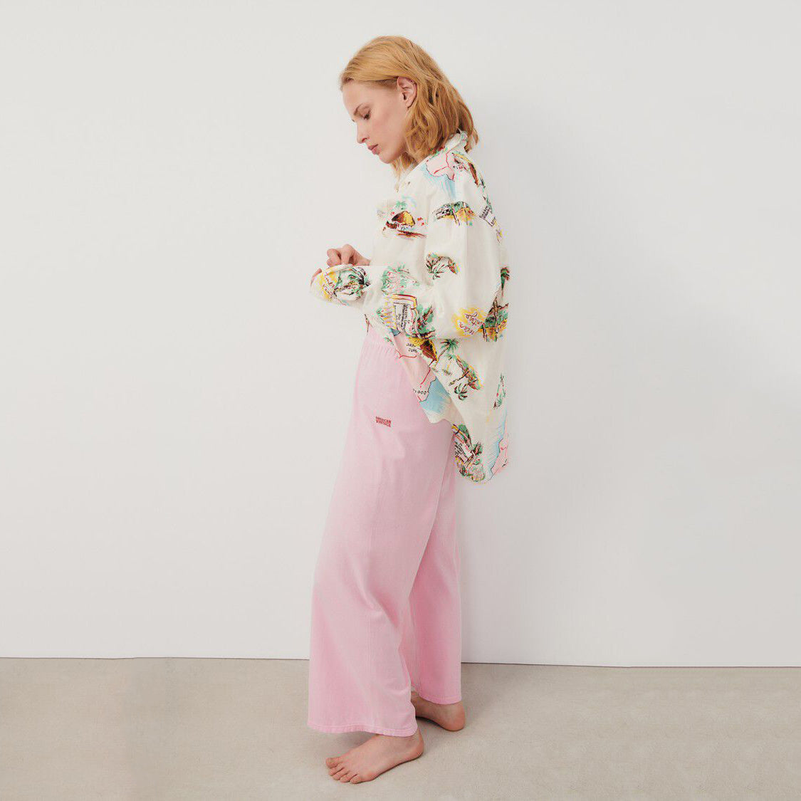 Women Light Pink Cotton Trousers