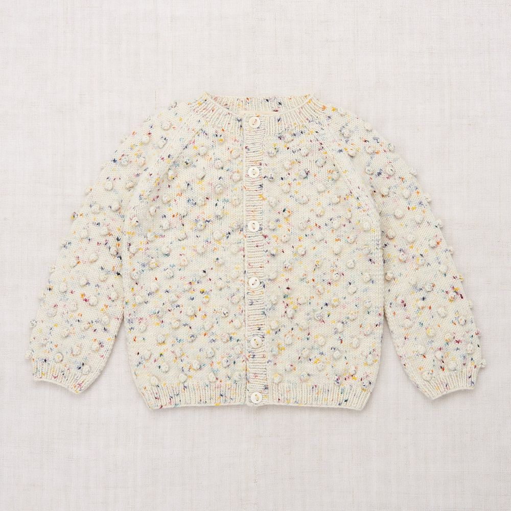 Girls White Popcorn Wool Cardigan