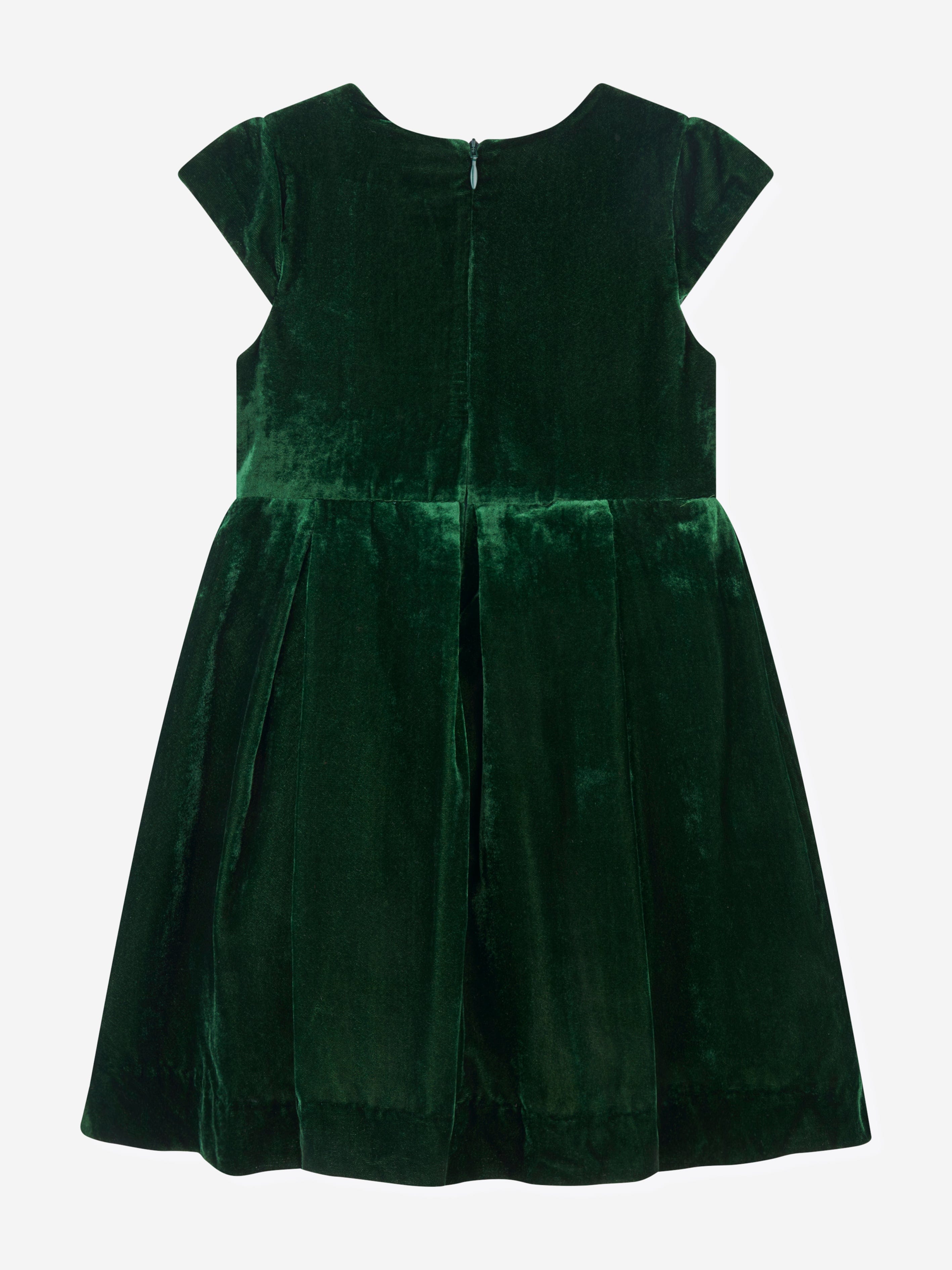 Rachel Riley Girls Tartan Bow Velvet Dress in Green