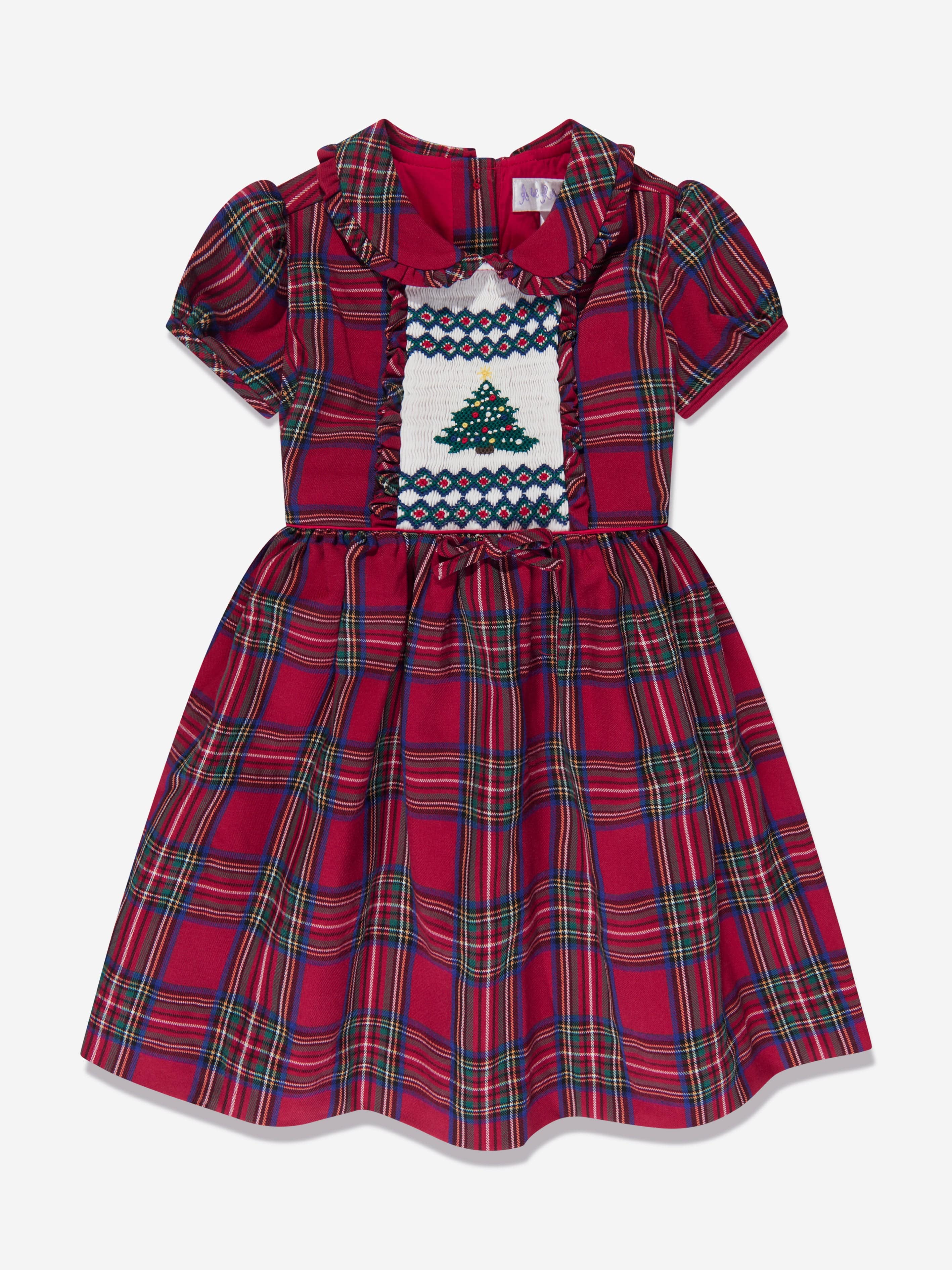 Rachel Riley Girls Christmas Tree Smocked Dress in Red