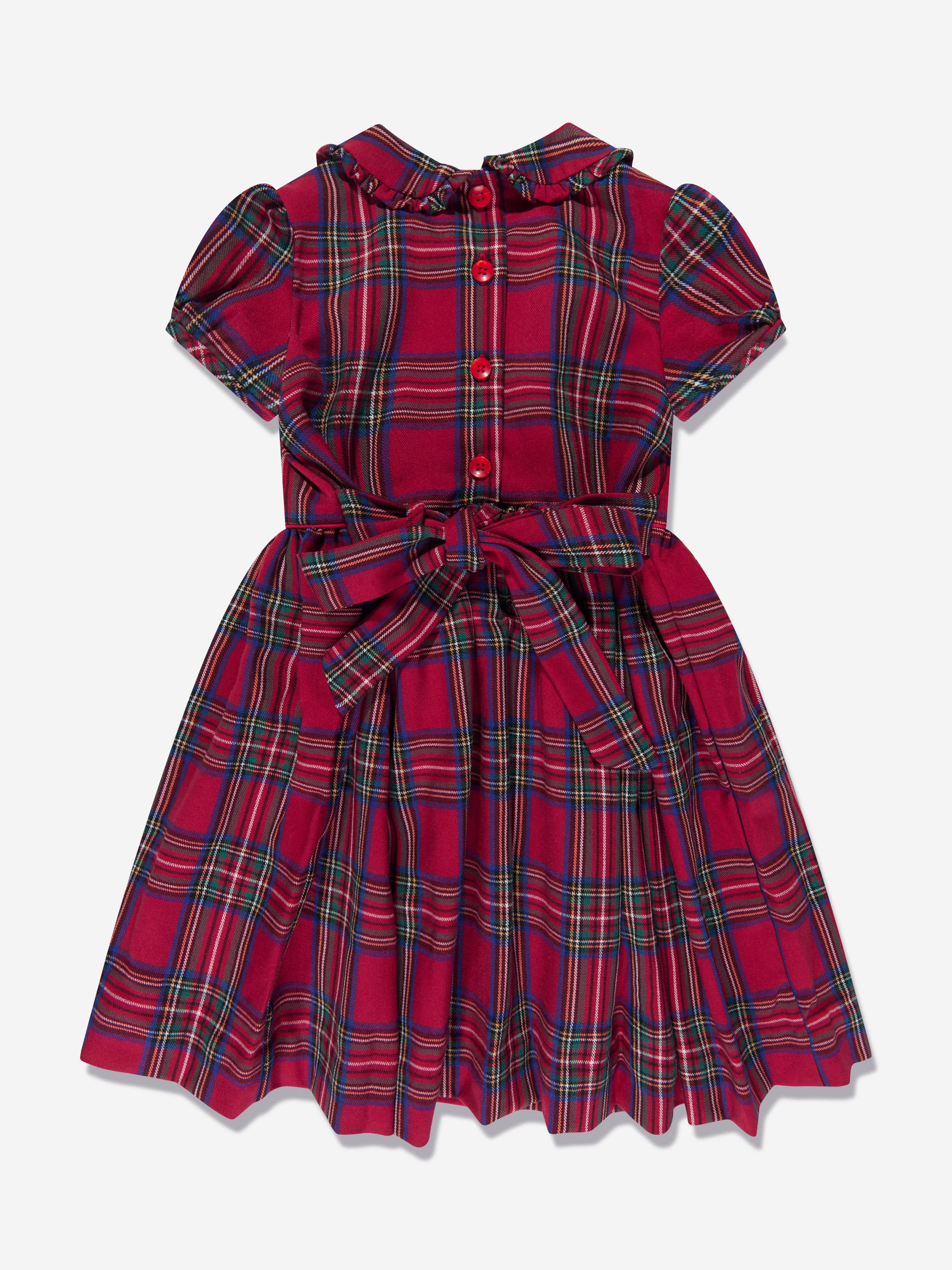 Rachel Riley Girls Christmas Tree Smocked Dress in Red