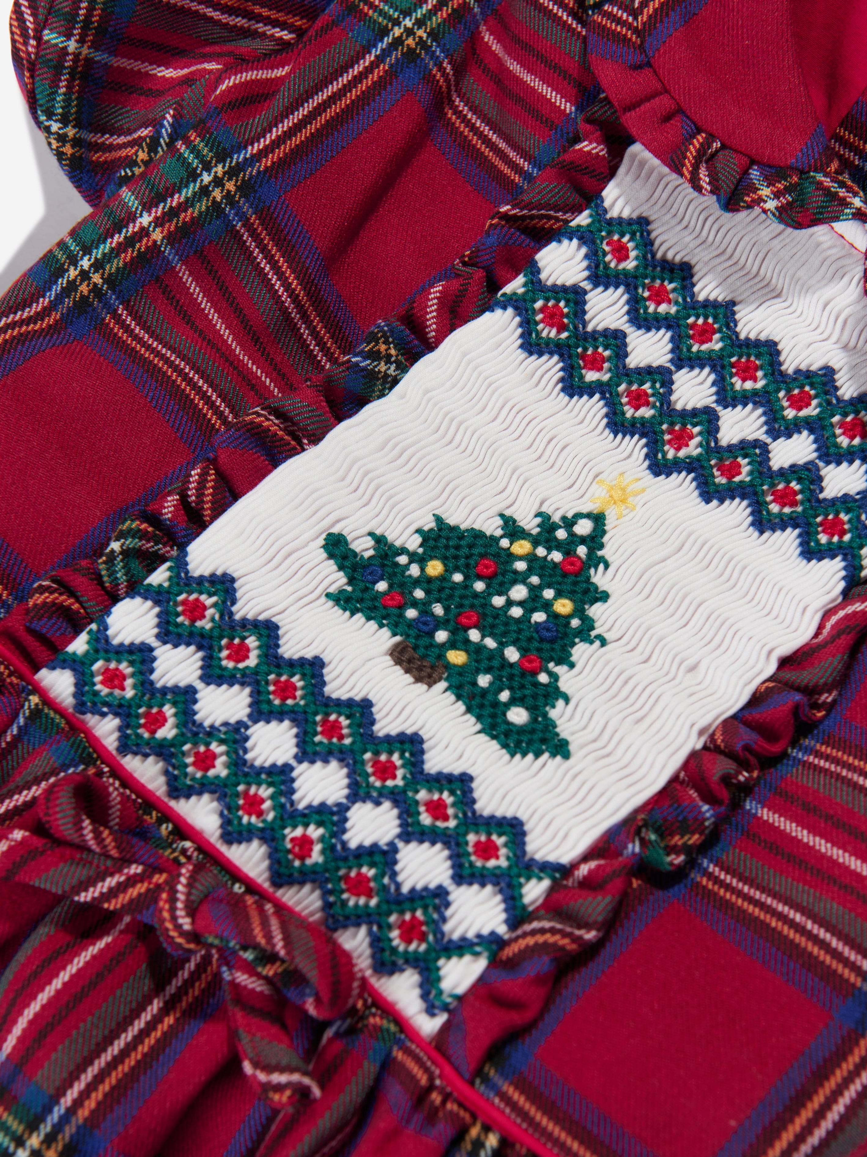 Rachel Riley Girls Christmas Tree Smocked Dress in Red