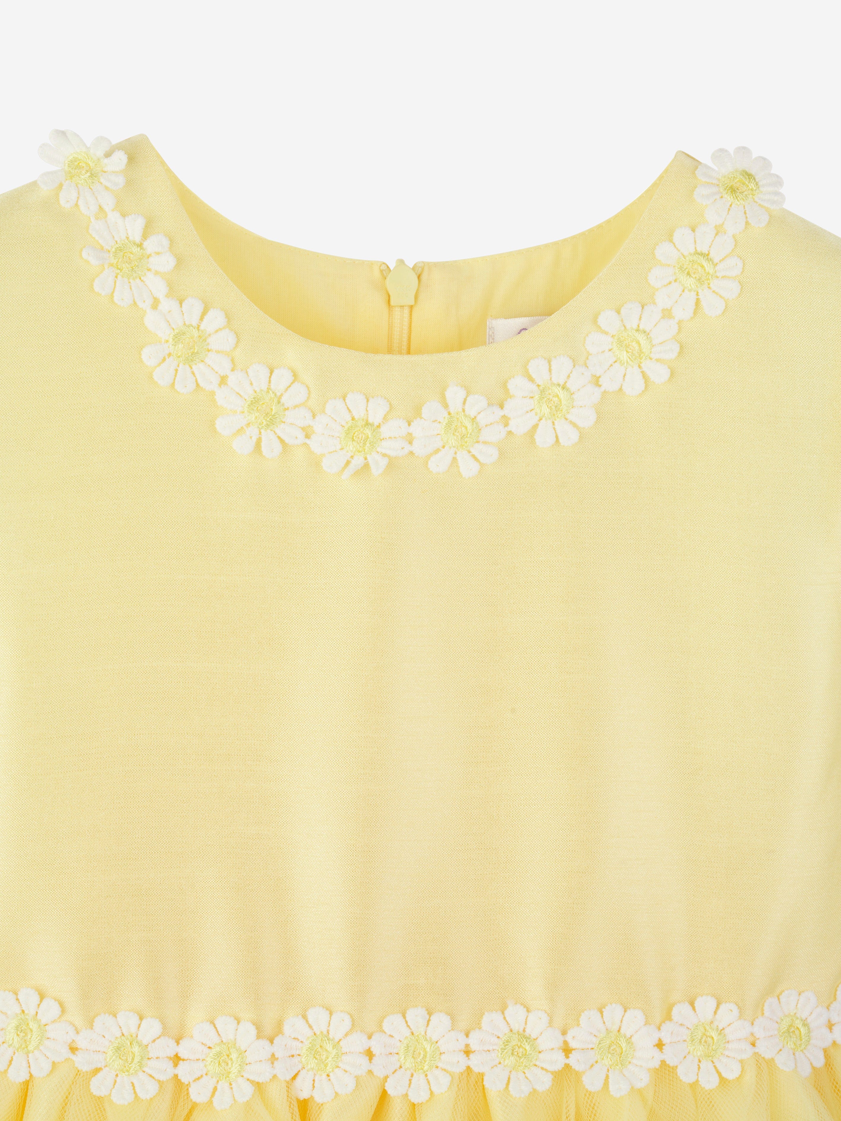 Rachel Riley Girls Daisy Tulle Dress in Yellow