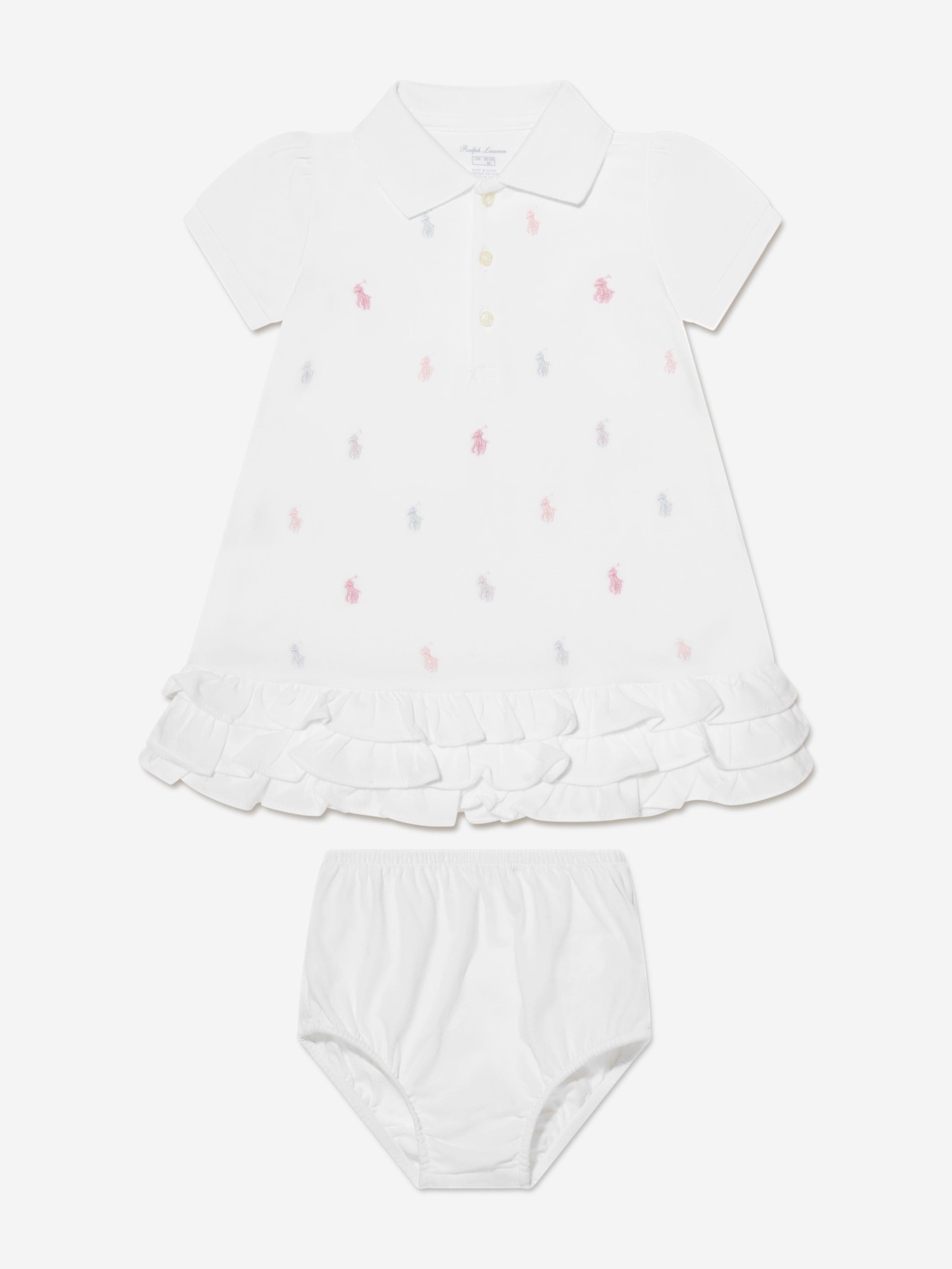 Ralph Lauren Baby Girls Schiffli Polo Dress in White