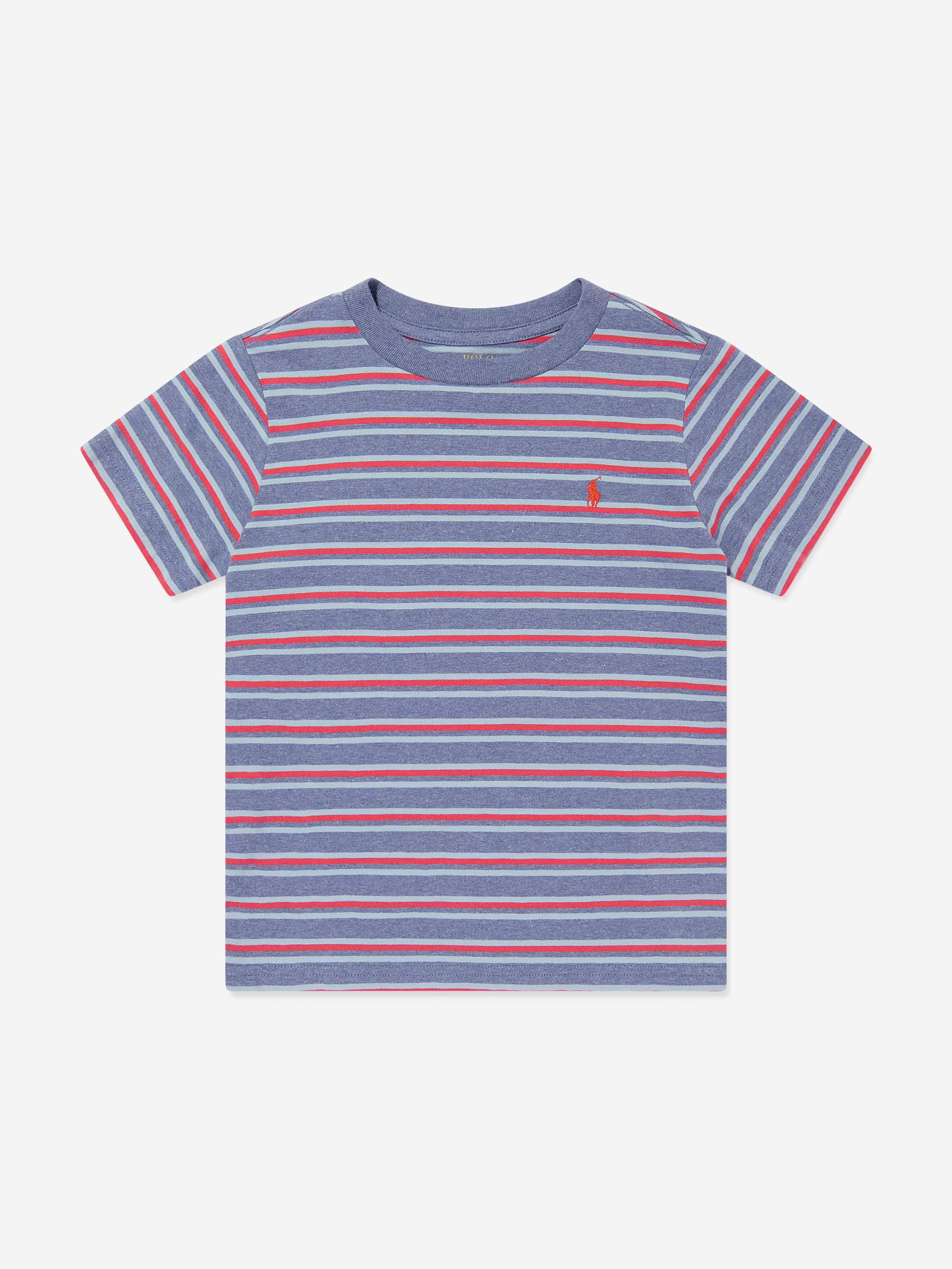 Ralph Lauren Boys Striped Logo T-Shirt in Blue