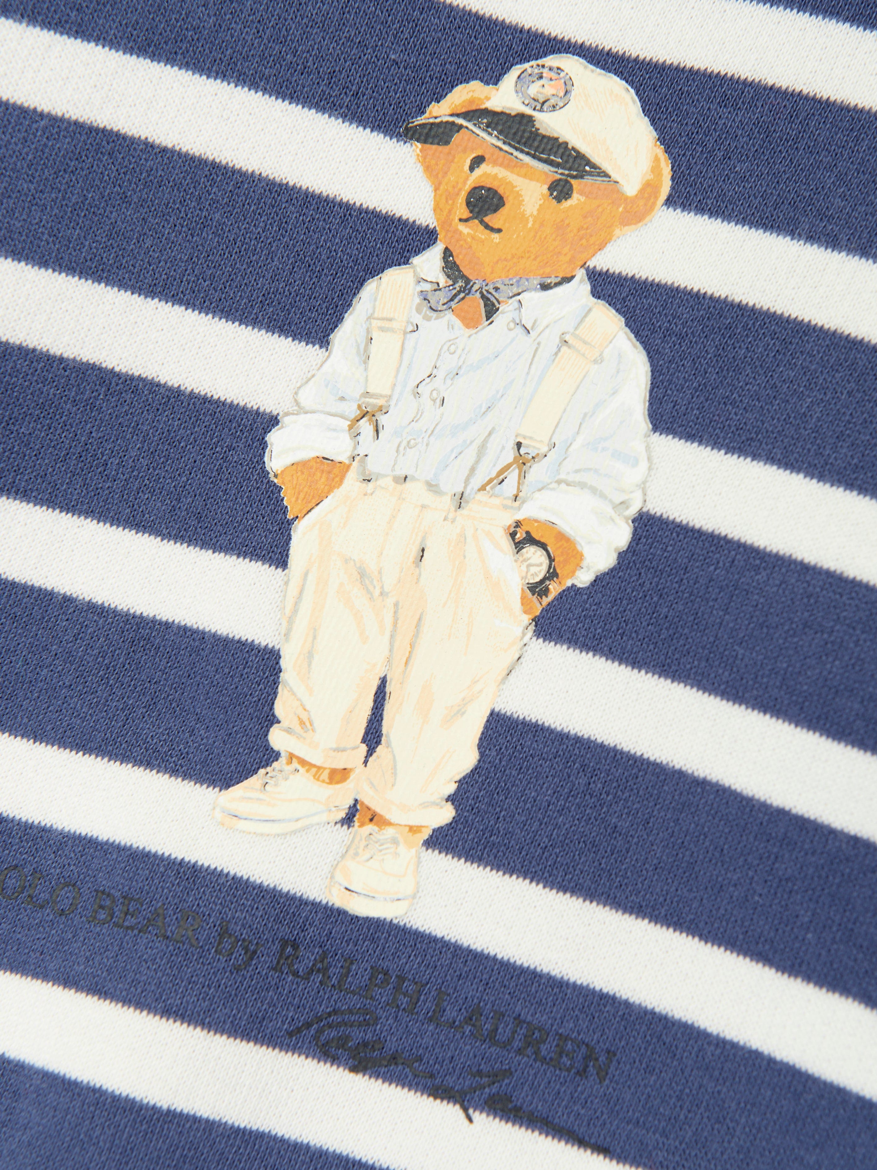 Ralph Lauren Baby Boys Striped Bear Sweatshirt in Navy