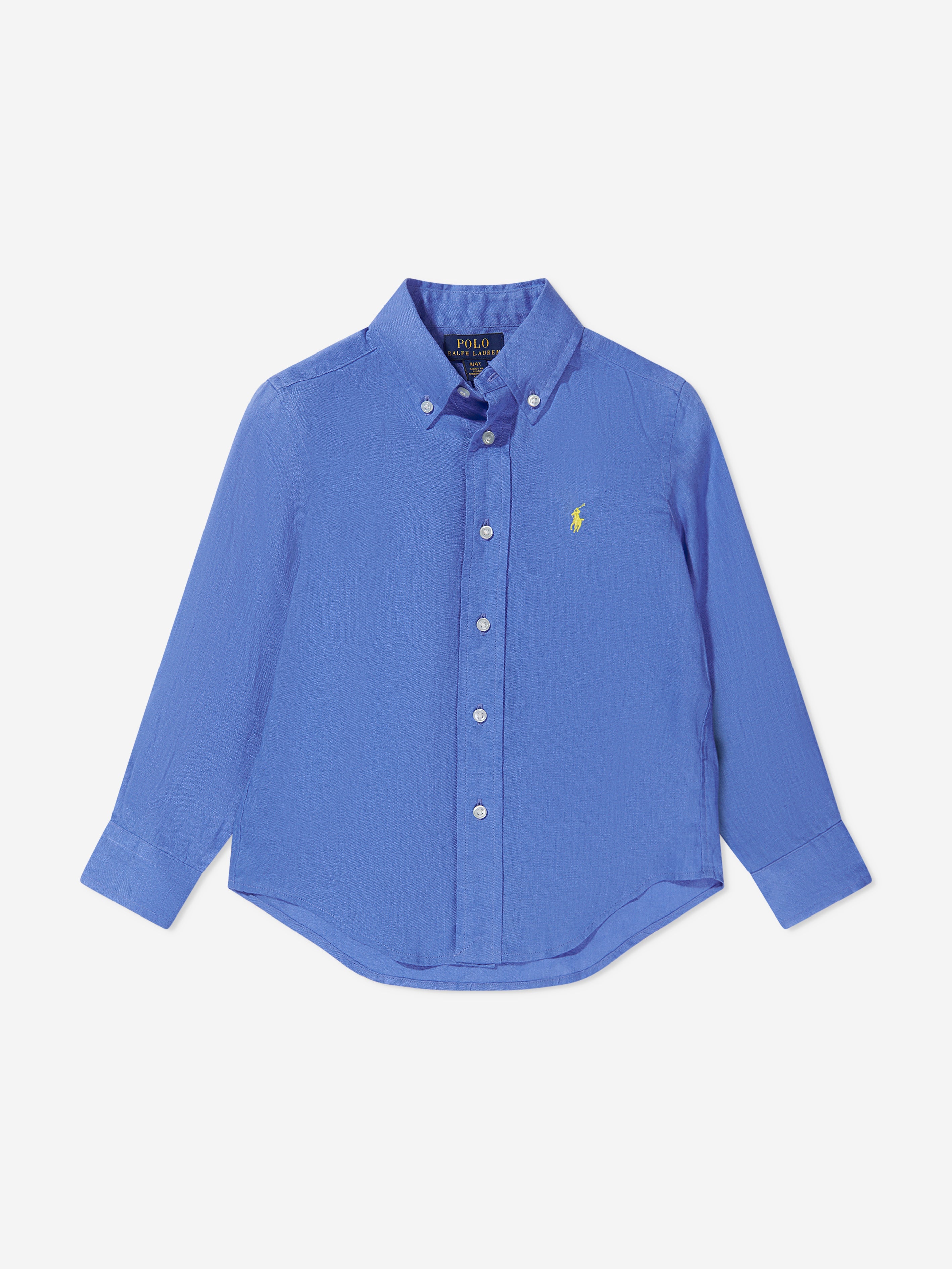 Boys Linen Logo Shirt in Blue