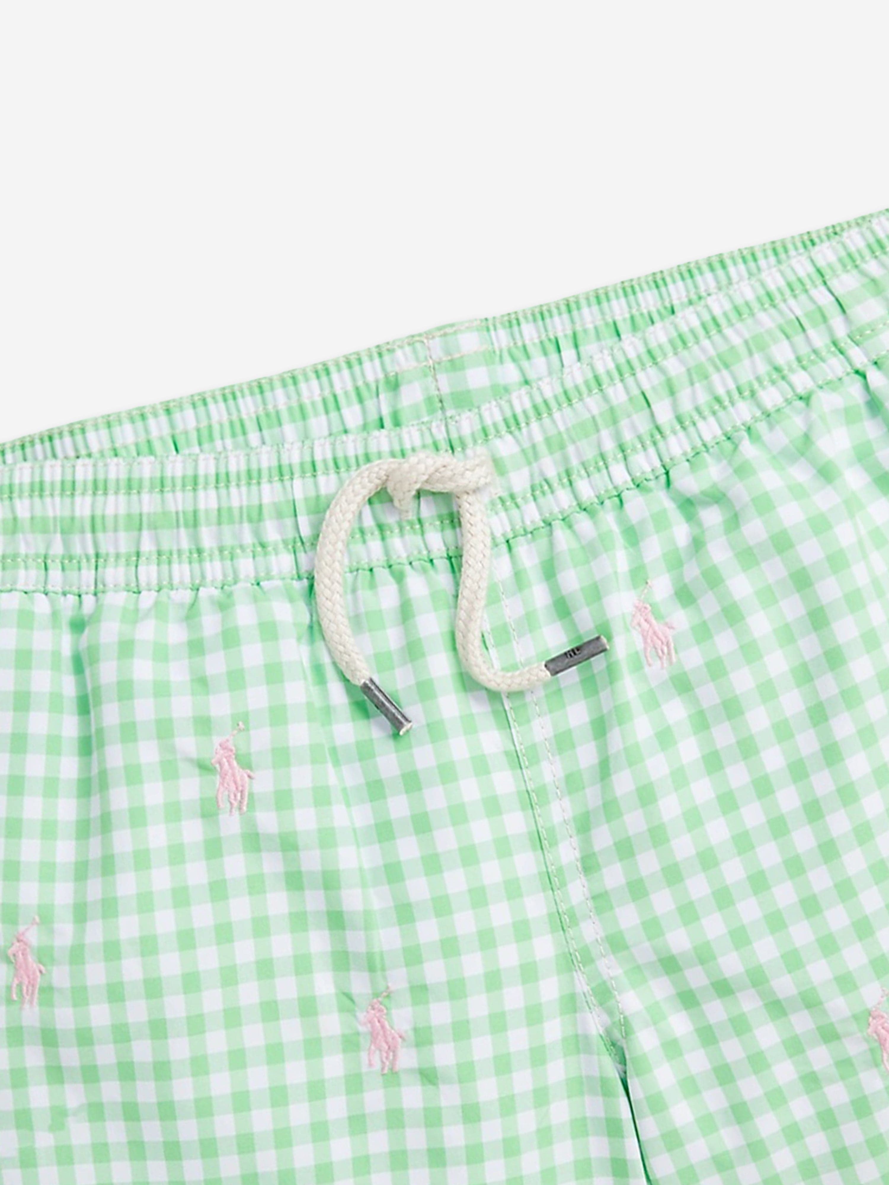 Ralph Lauren Boys Gingham Logo Swim Shorts in Green