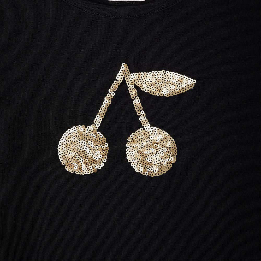 Girls Black Sequin Cotton T-Shirt