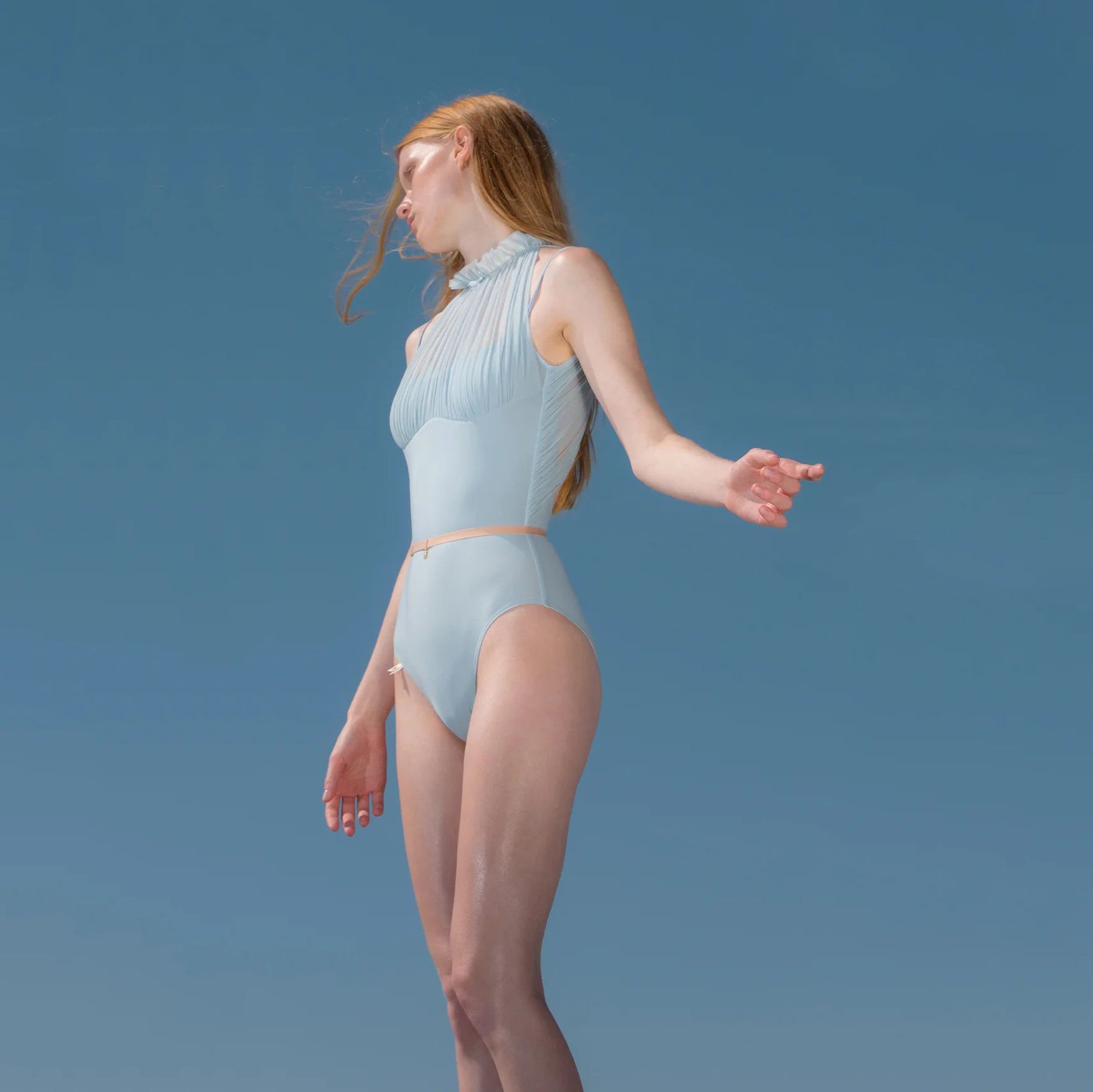 Women Sky Blue "RUCHED DOLL" Ballet Onesies(251LE70VD/sky blue)