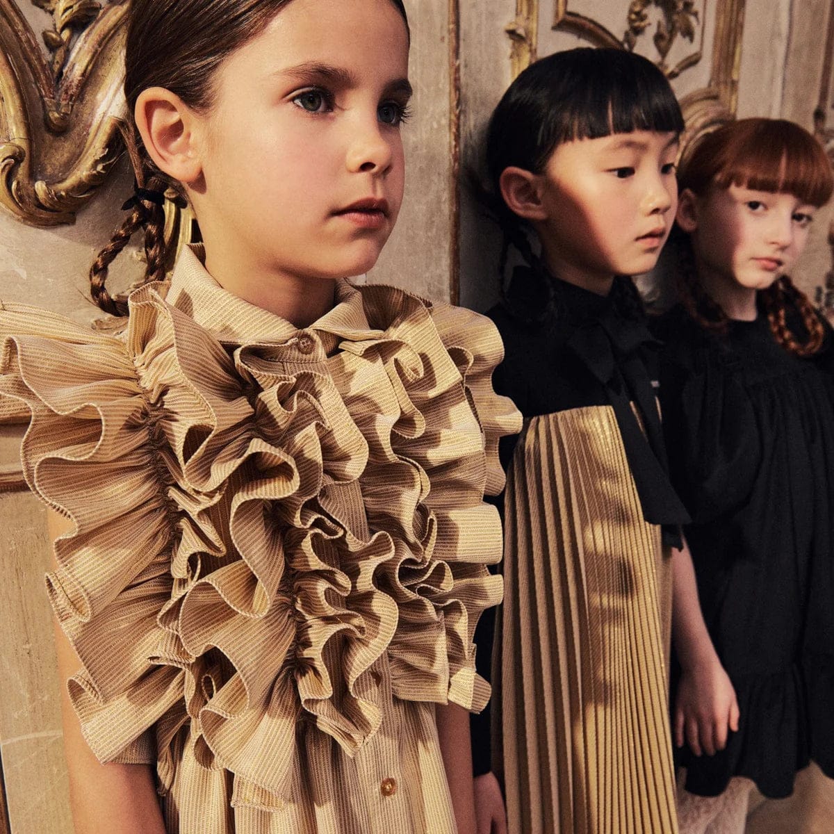 Jessie And James Girls Ripple Dress in Gold