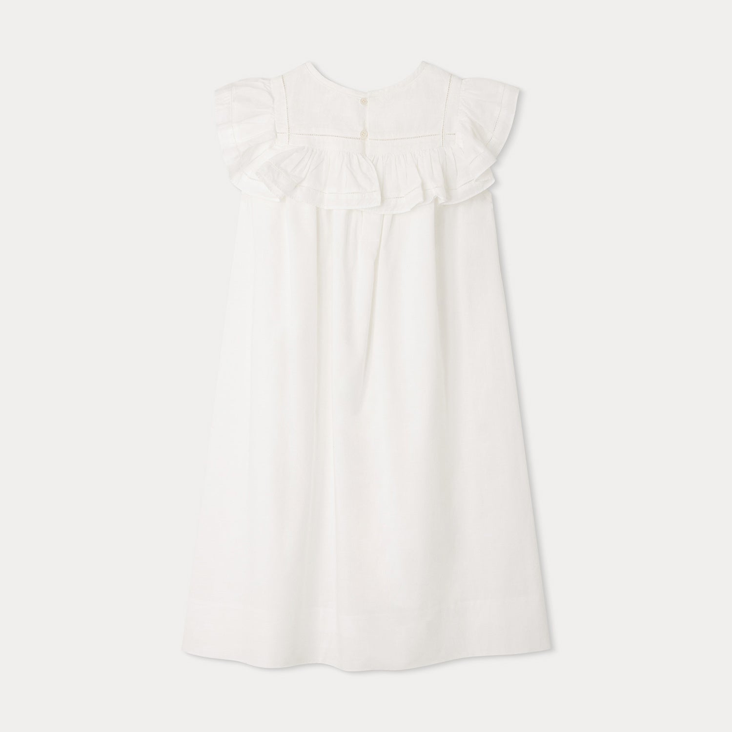 Girls White Ruffled Cotton Dress