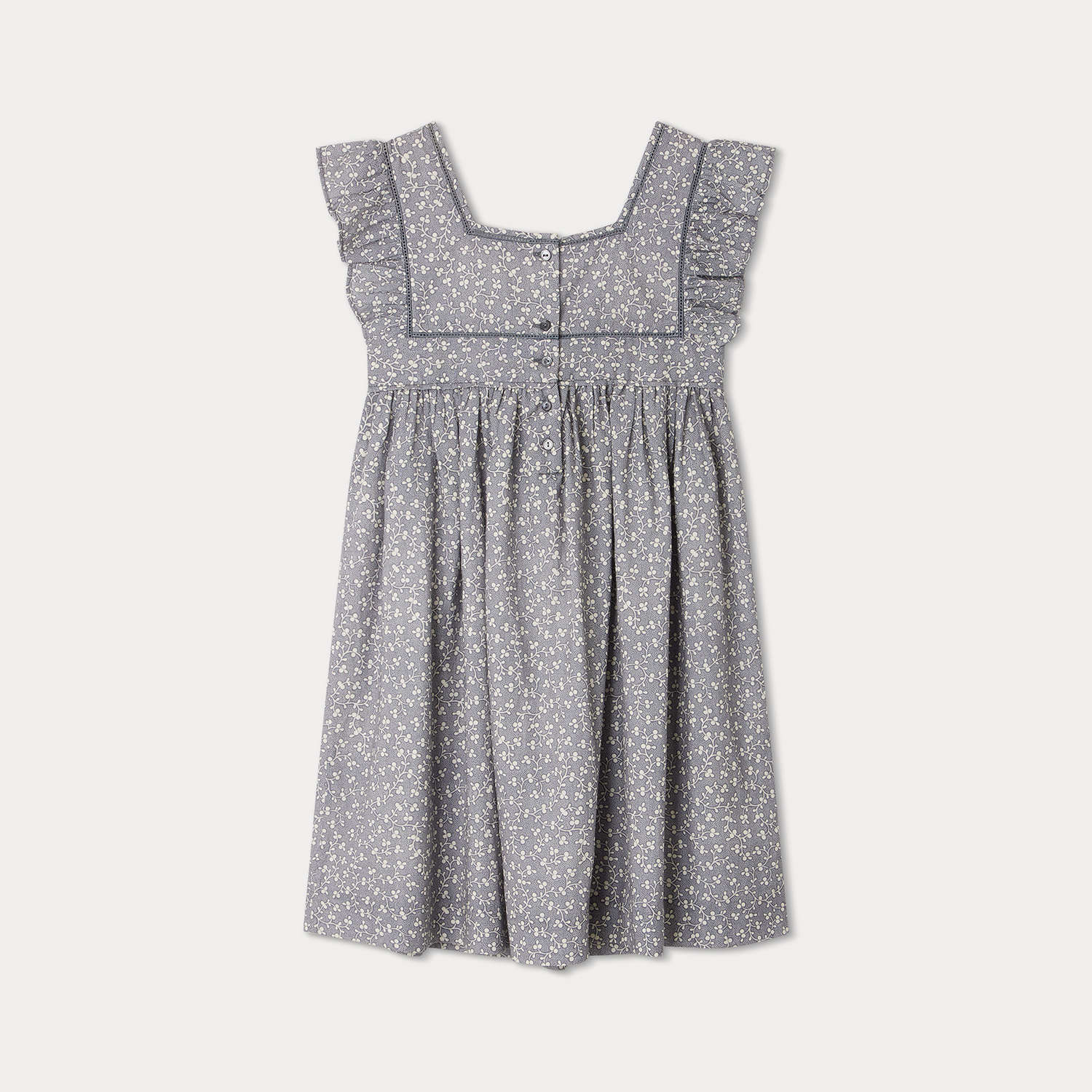 Girls Grey Blue Floral Cotton Dress