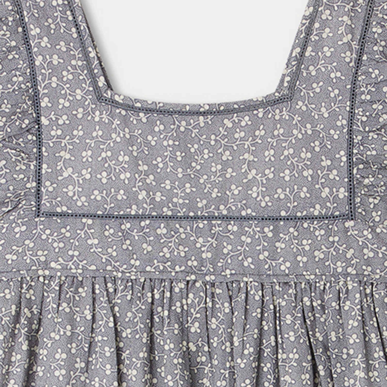 Girls Grey Blue Floral Cotton Dress