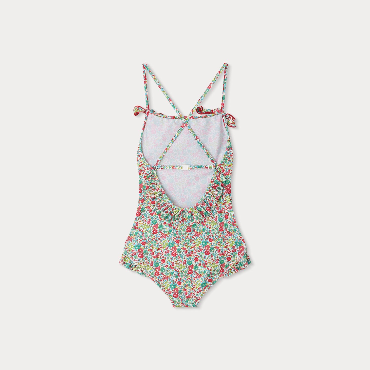 Girls Red Floral Swimsuit