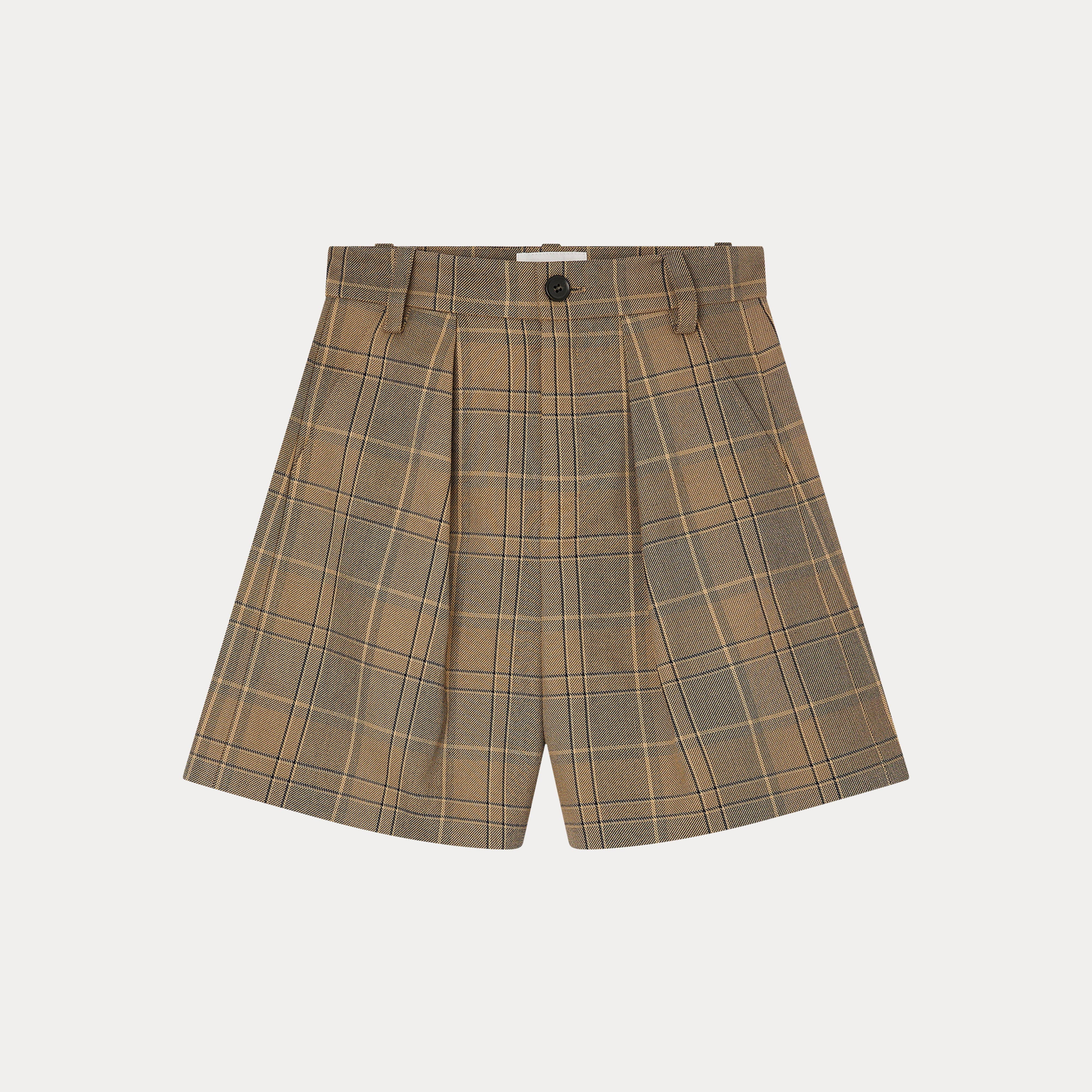 Women Light Brown Check Cotton Shorts