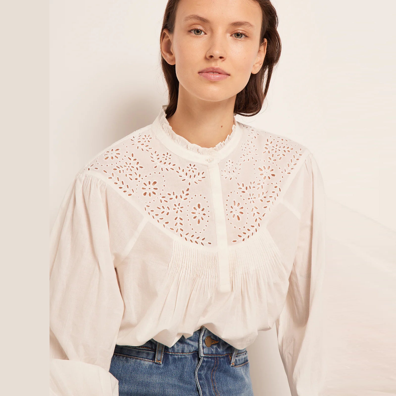 Girls White Embroidered Cotton Shirt
