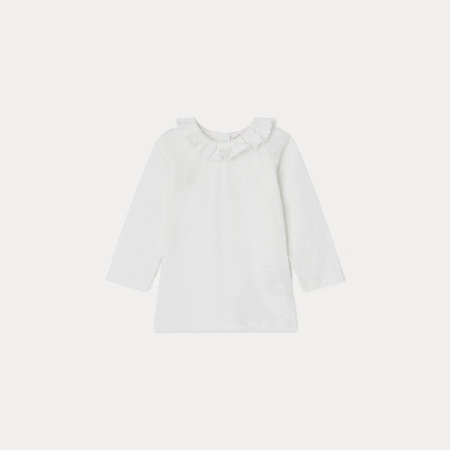 Baby Girls White Ruffled Cotton T-Shirt