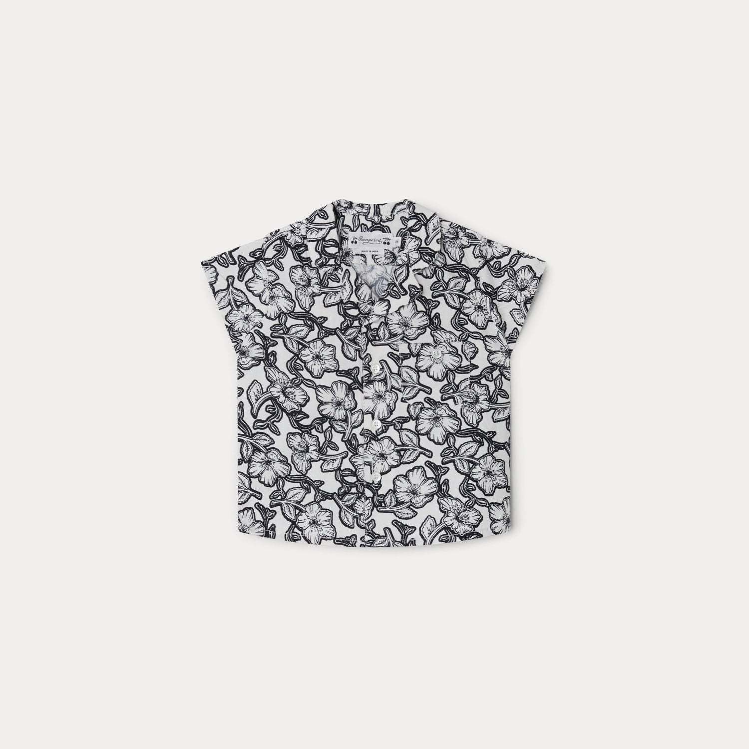 Baby Boys & Girls Black Flowers Cotton Shirt