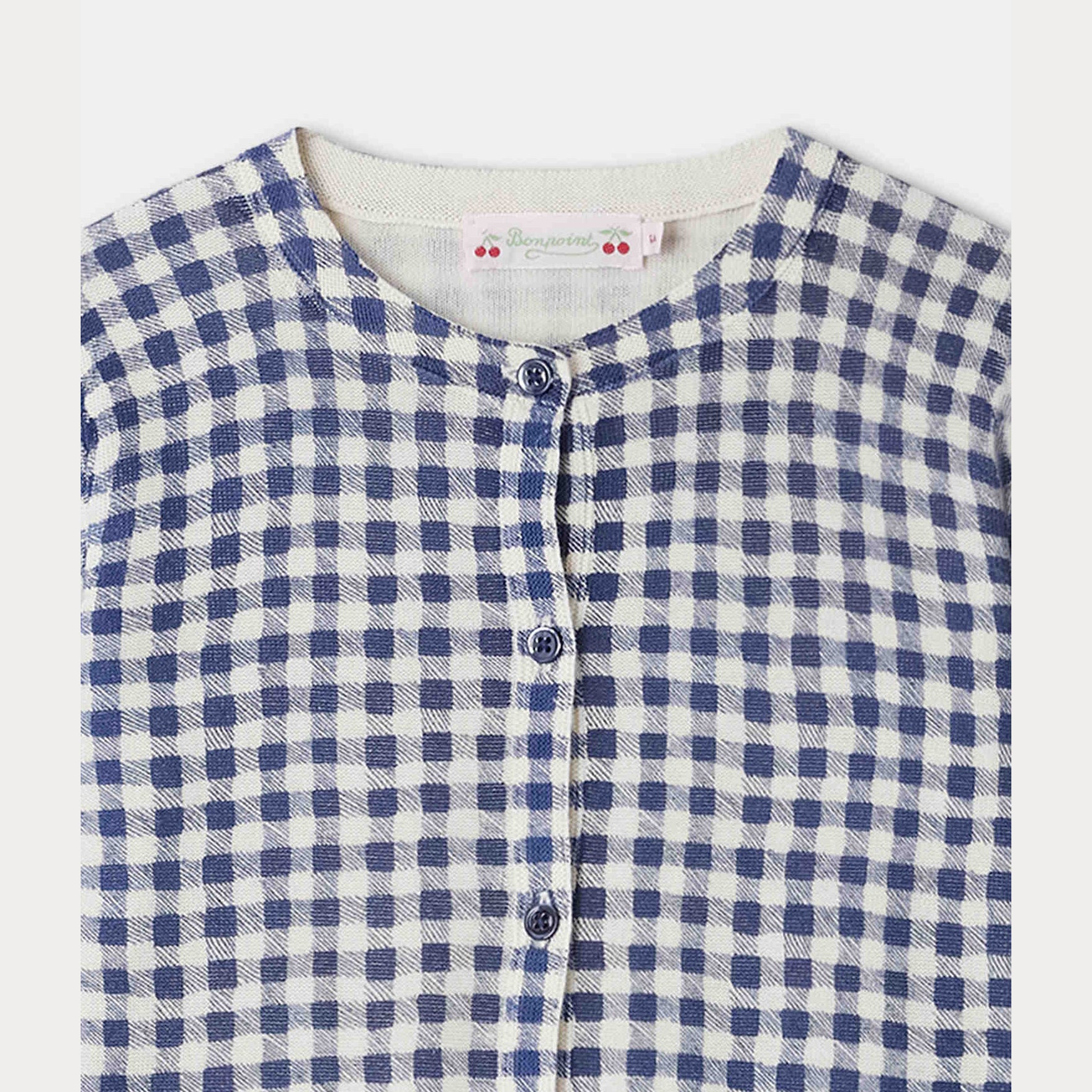 Girls Navy Check Cotton Cardigan