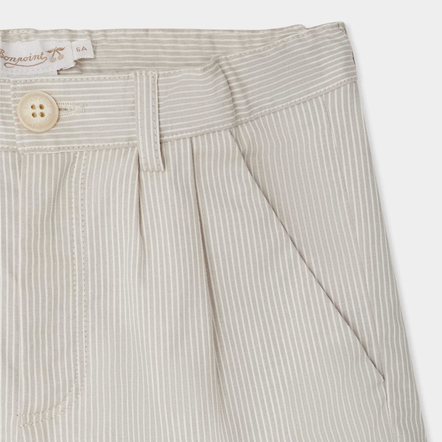 Girls Beige Grey Stripes Cotton Shorts