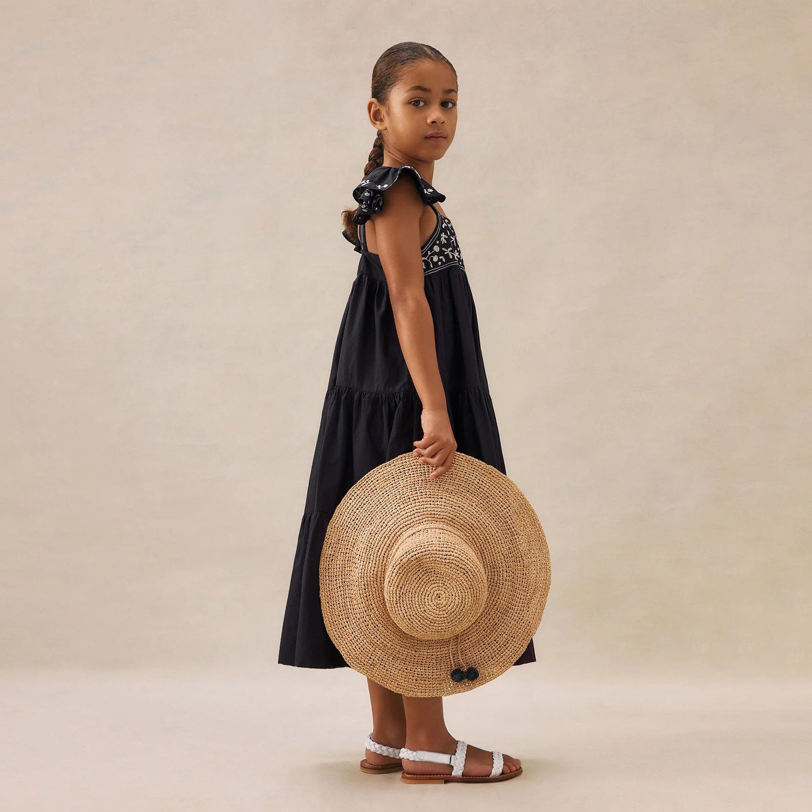 Girls Black Embroidered Cotton Dress