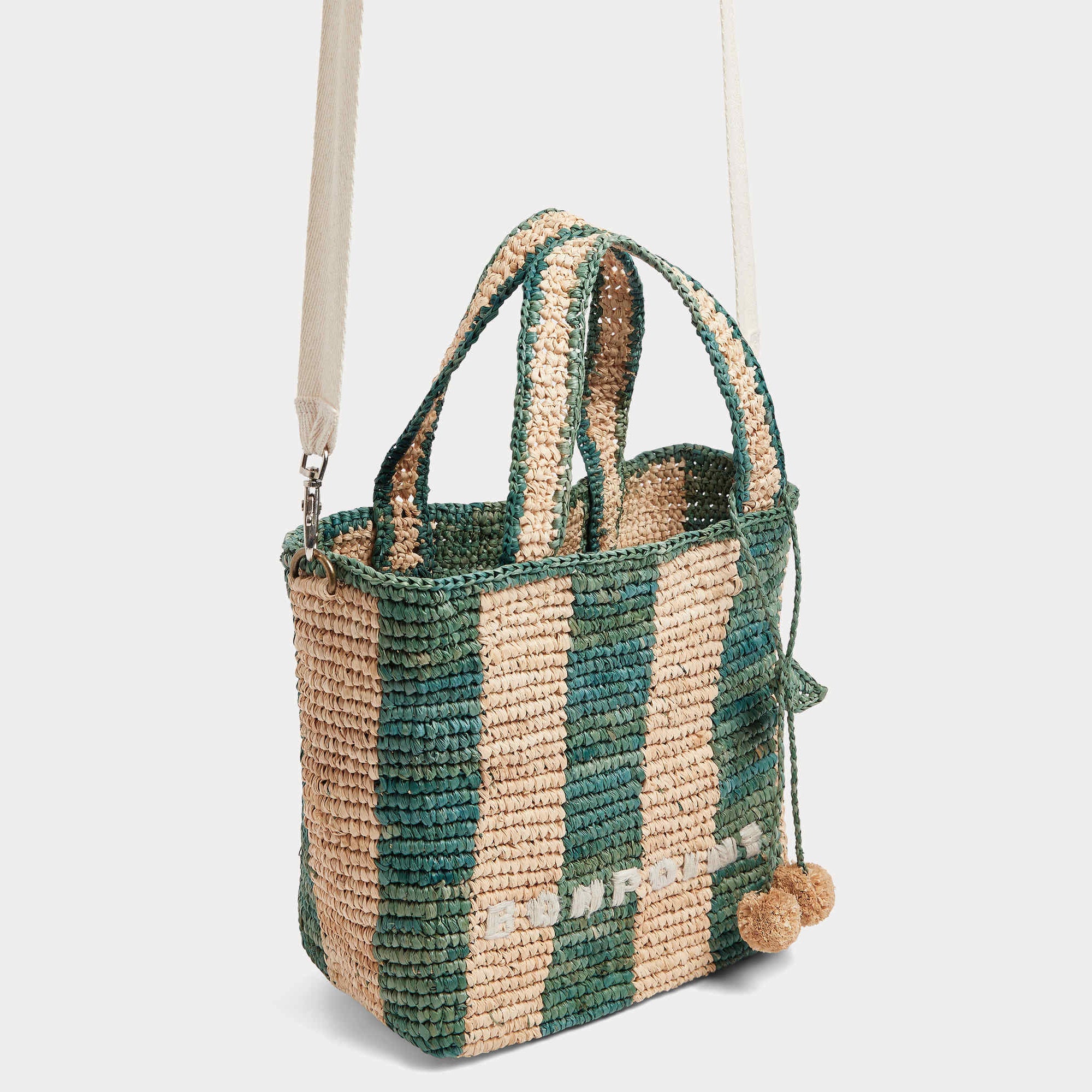 Girls Green Stripes Raffia Handbag(17x8x16.5cm)