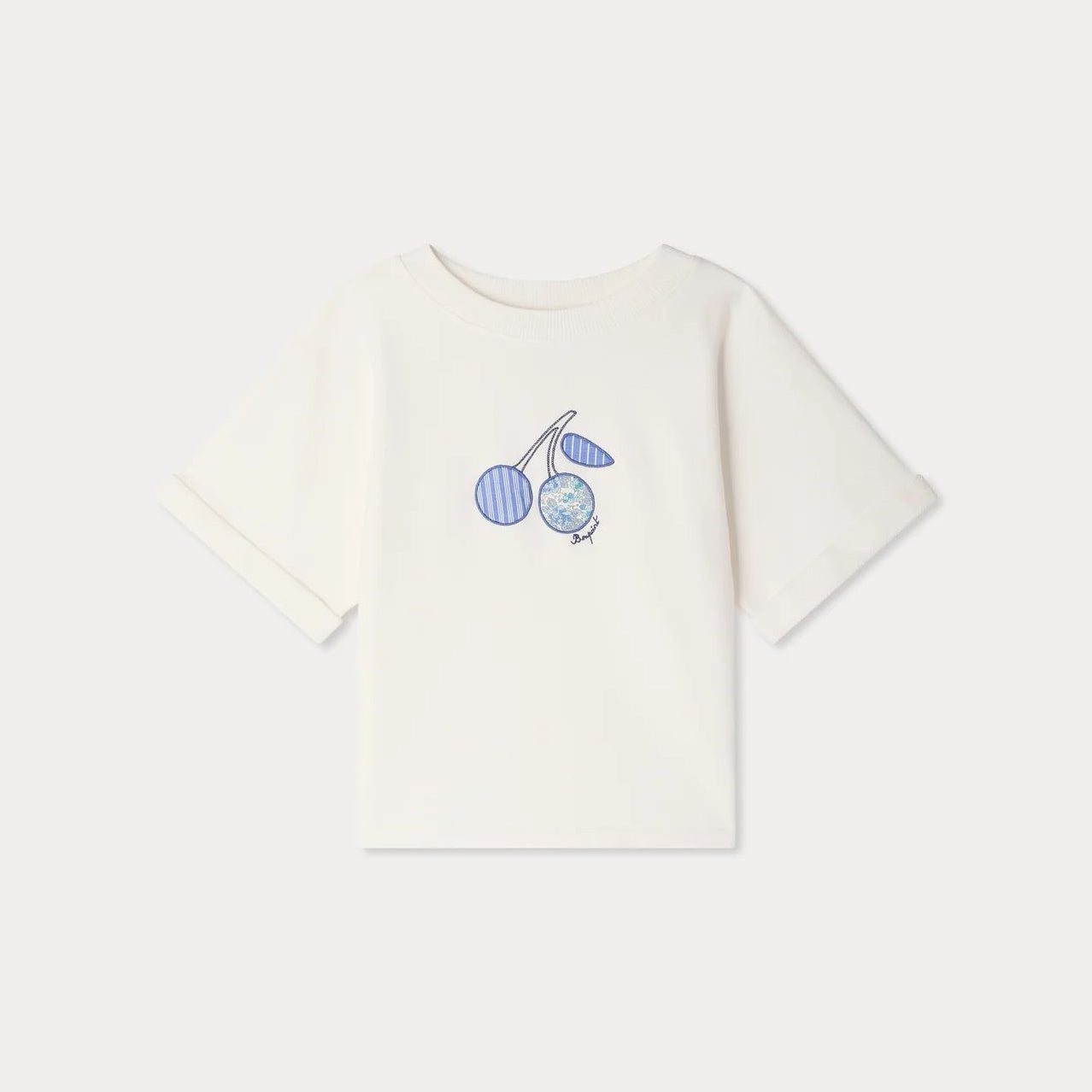 Girls White Short Sleeves Cotton Sweatshirt