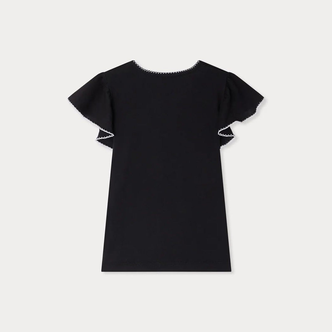 Girls Black Cherry Embroidered Cotton T-Shirt