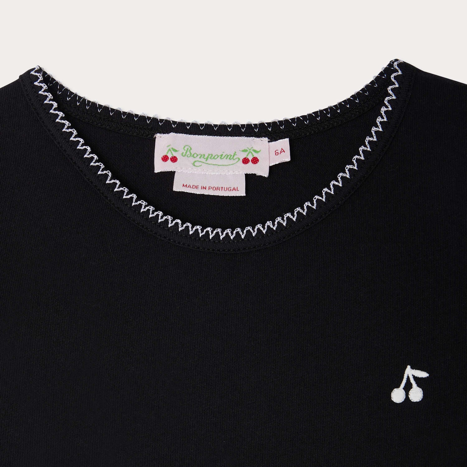 Girls Black Cherry Embroidered Cotton T-Shirt