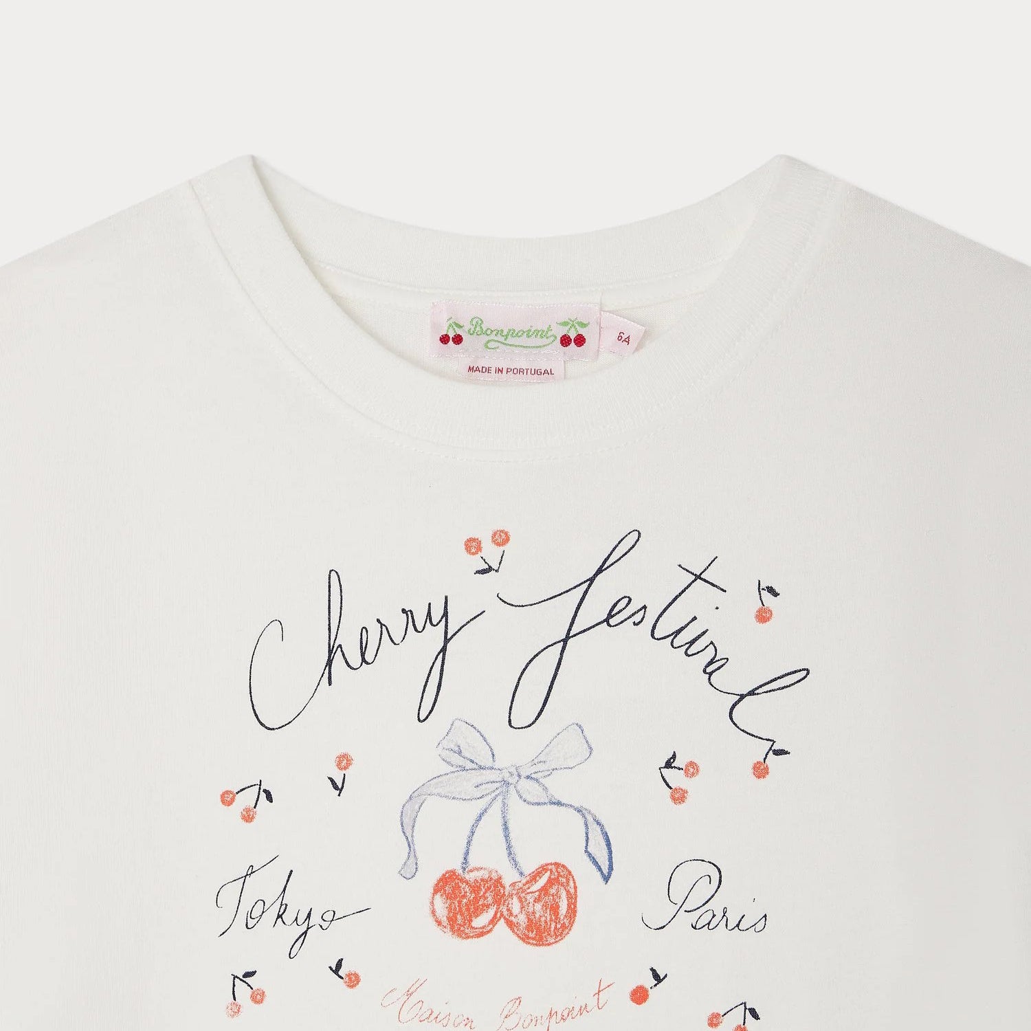 Girls Ivory Printed Cherry Cotton T-Shirt