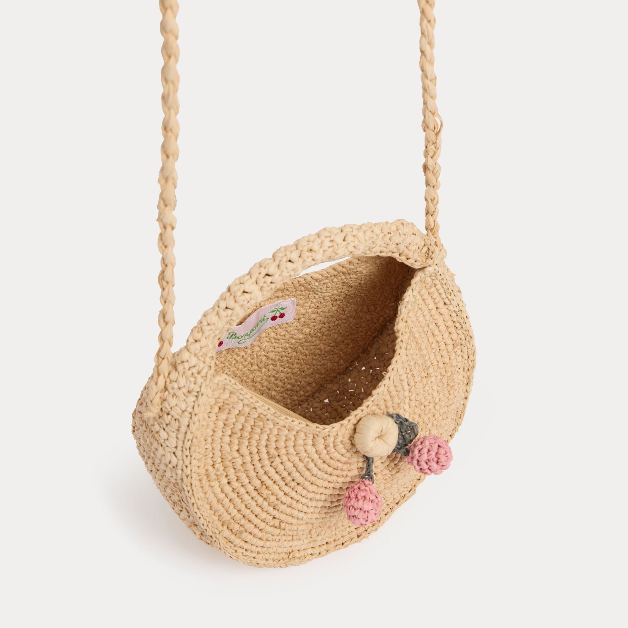 Girls Beige Raffia Shoulder Bag(19 x 19.5 x 10 cm)