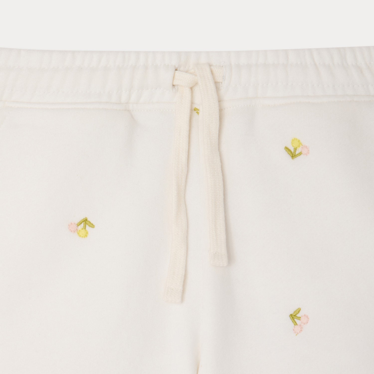 Girls White Embroidered Cherry Cotton Shorts
