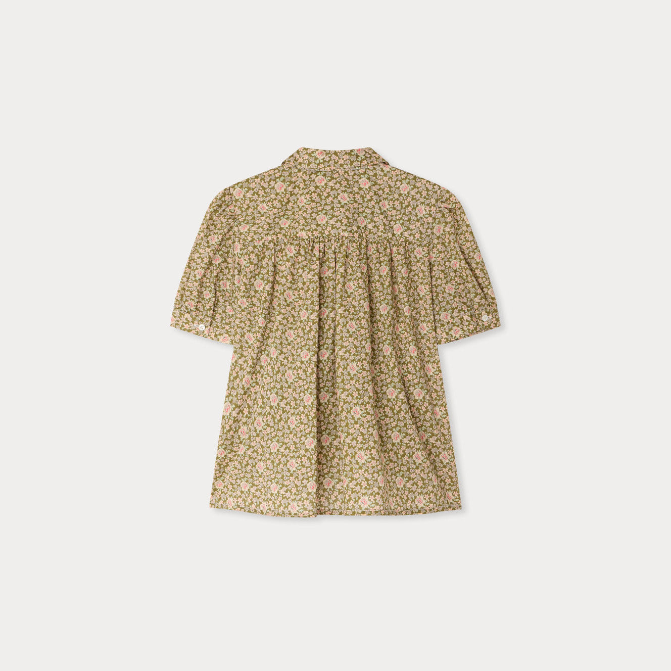 Girls Khaki Green Floral Cotton Blouse