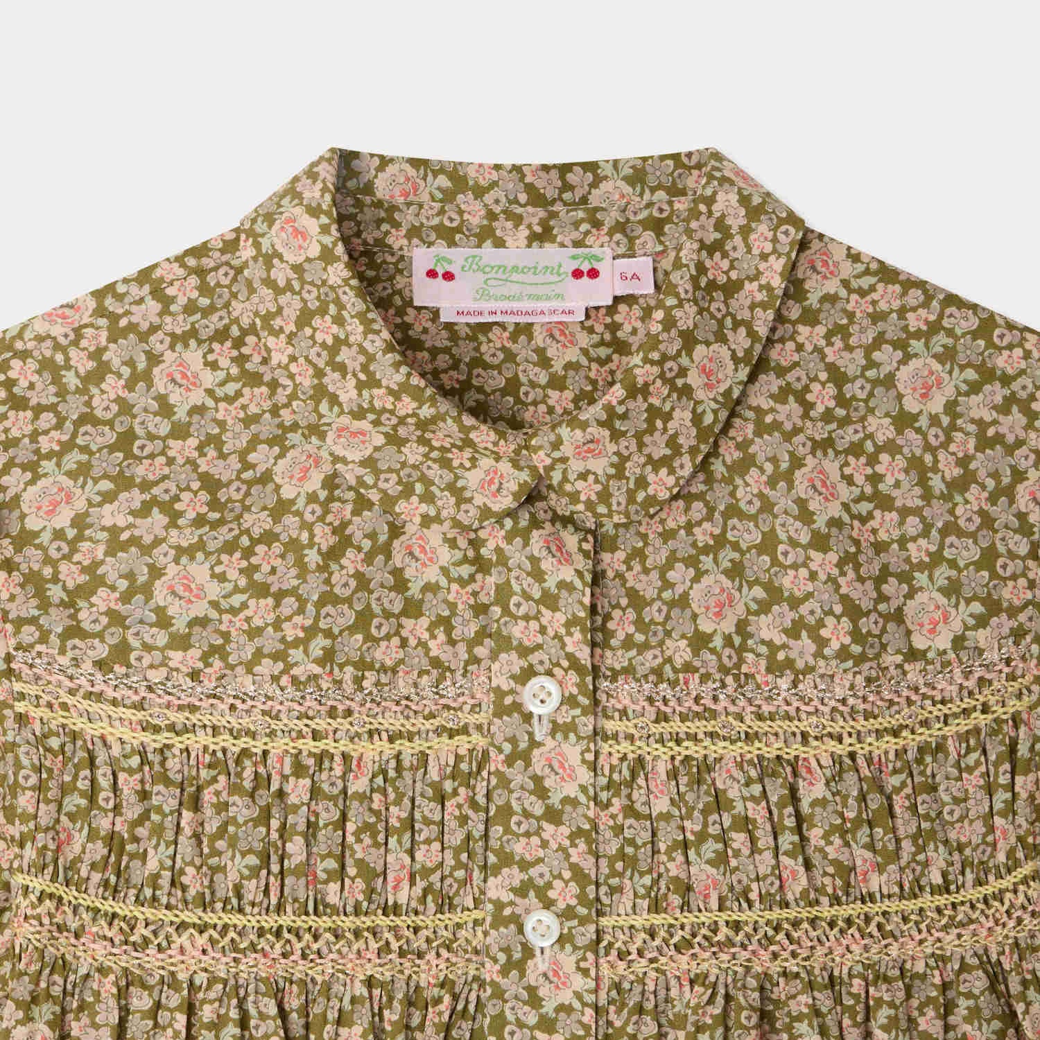 Girls Khaki Green Floral Cotton Blouse