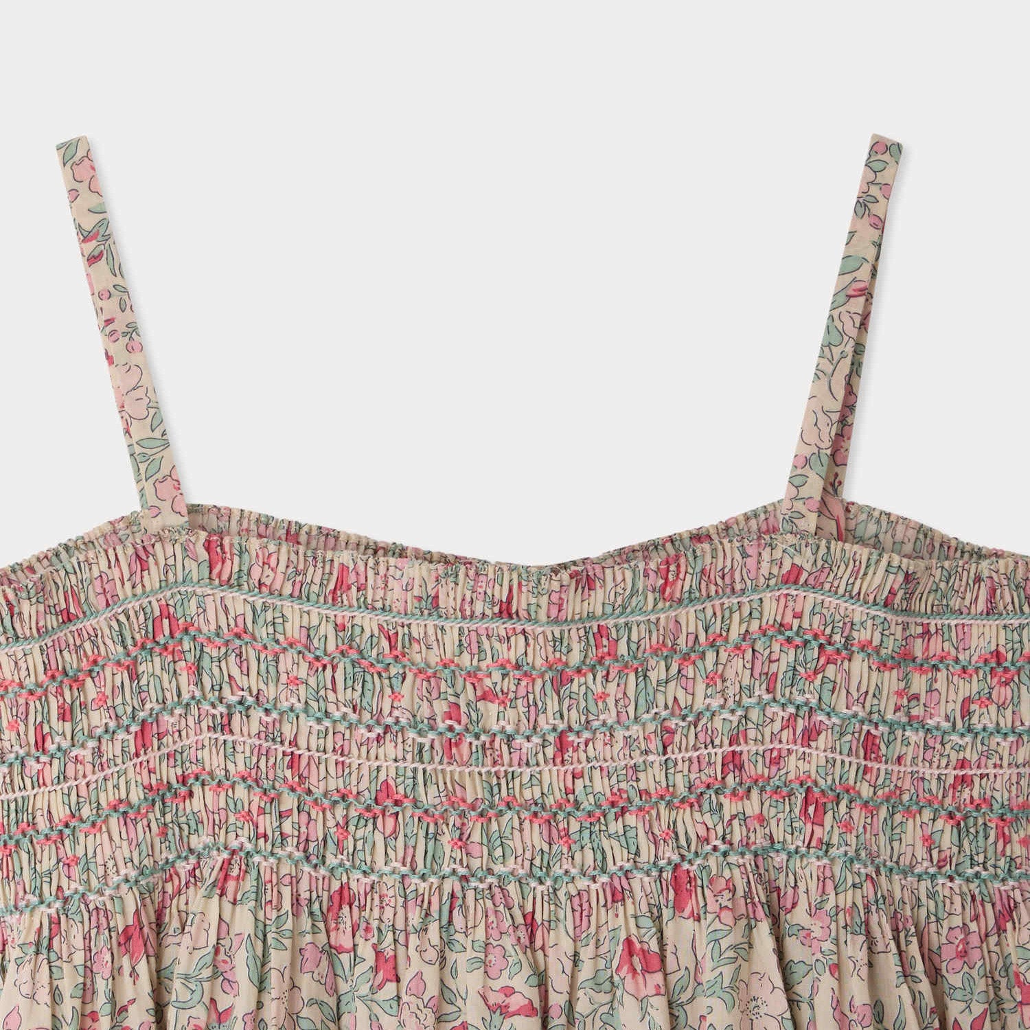 Girls Pink Floral Cotton Strap Top