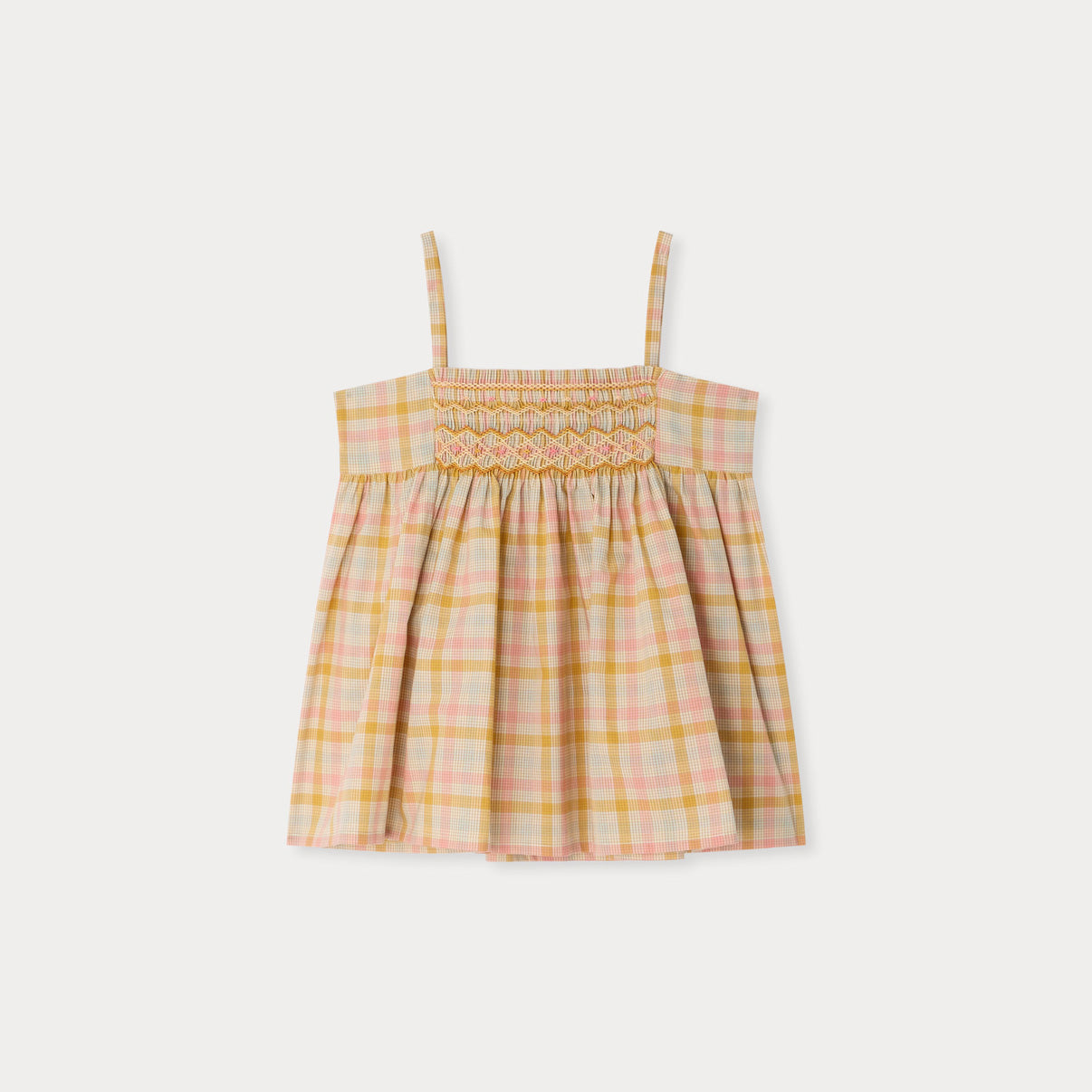 Girls Pink & Yellow Check Cotton Strap Top