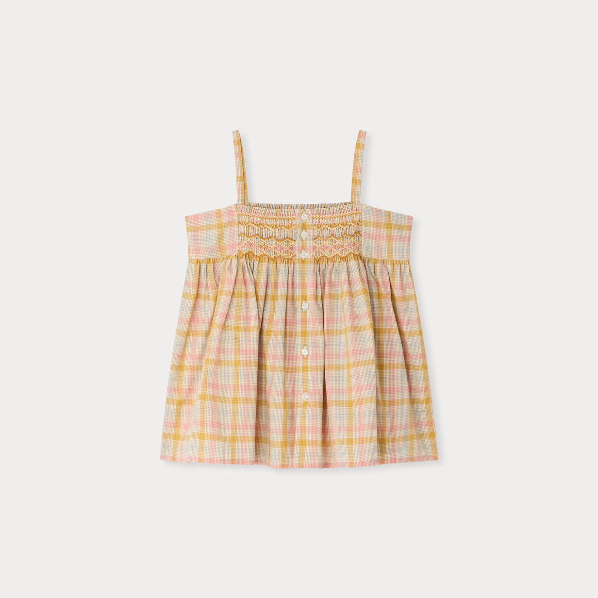 Girls Pink & Yellow Check Cotton Strap Top