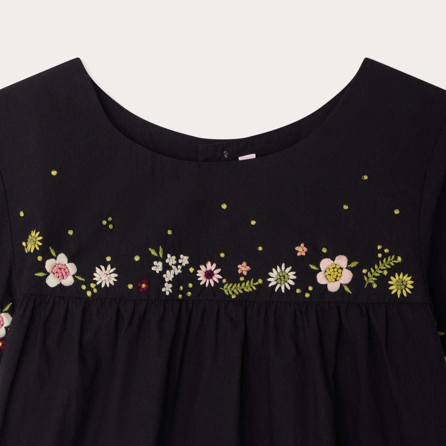 Girls Black Embroidered Cotton Dress