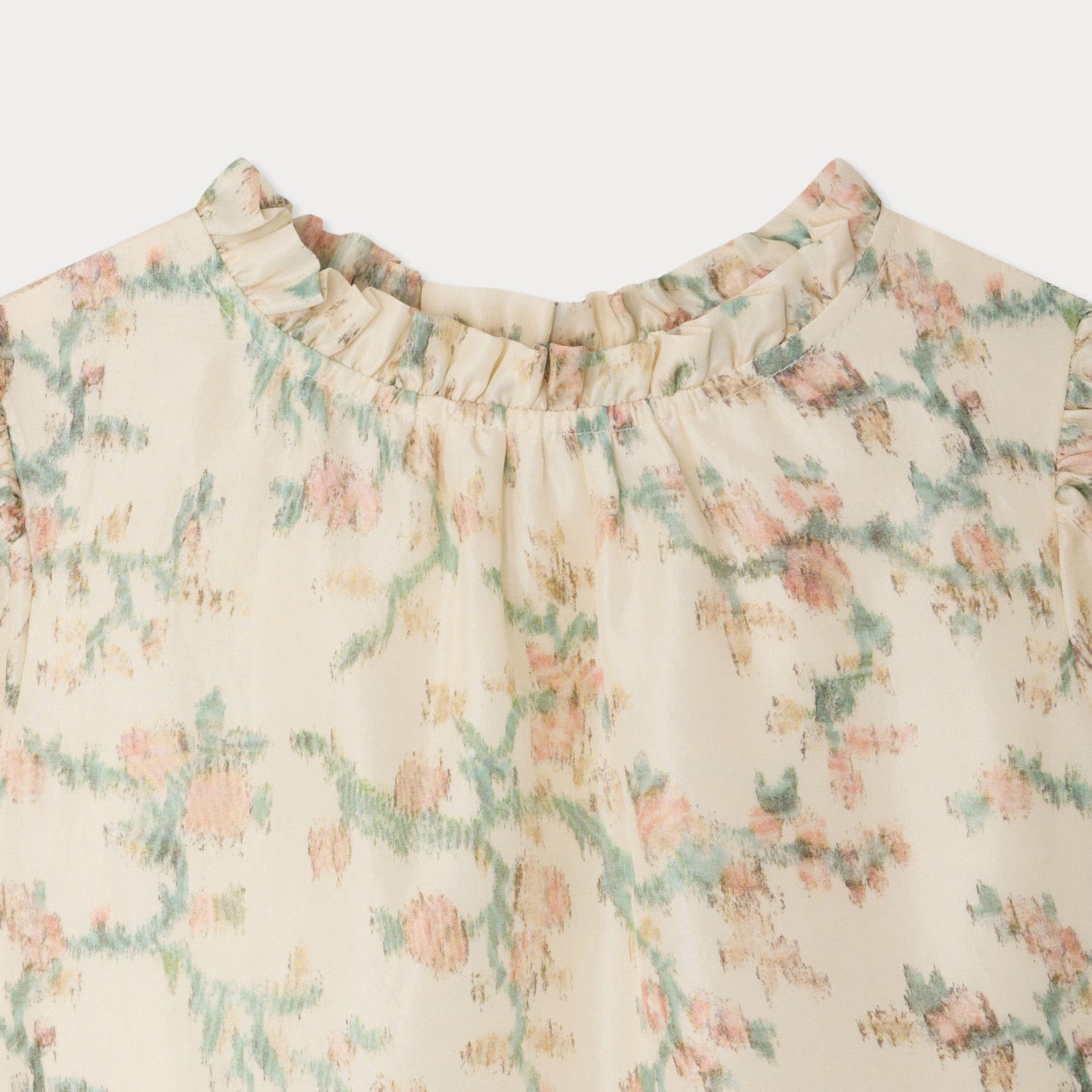 Girls Beige Printed Silk Dress