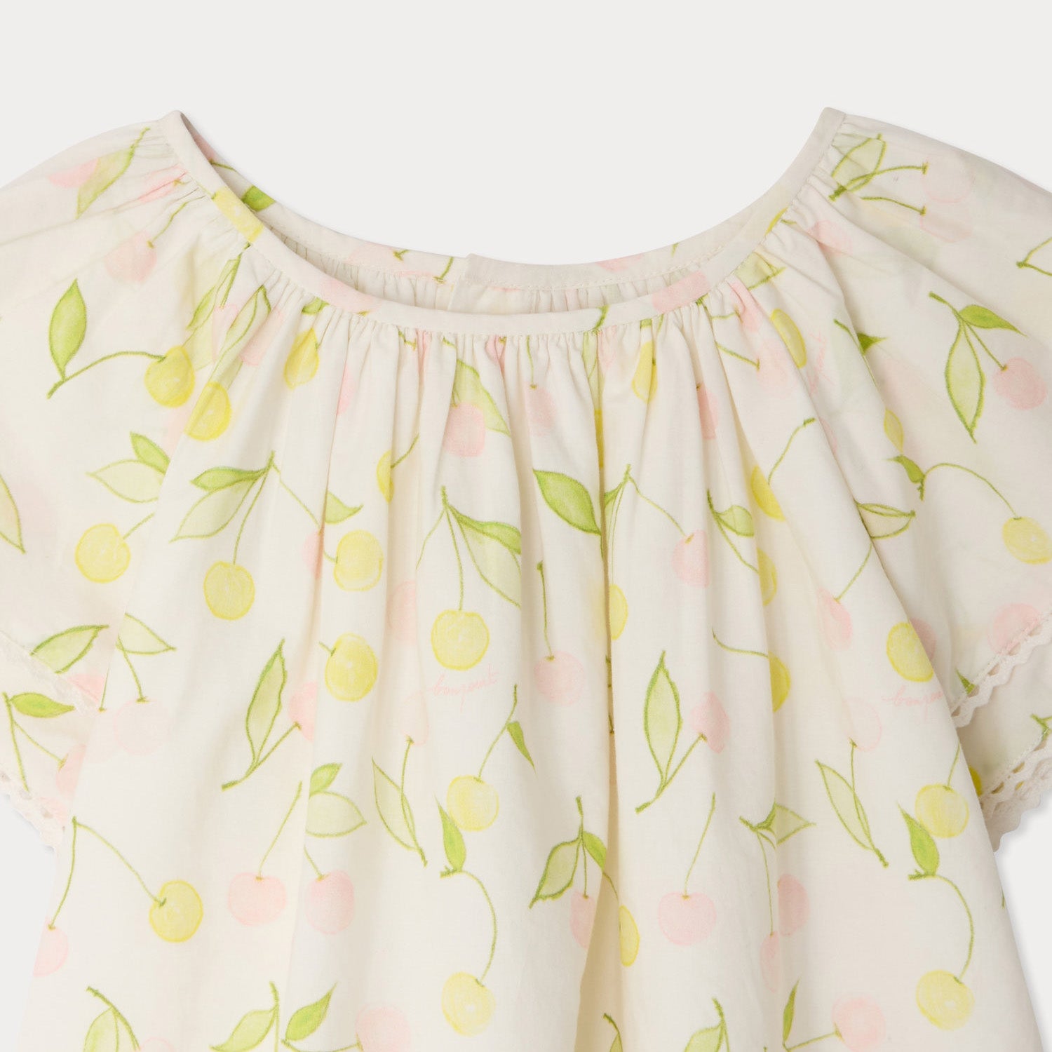 Girls Ivory Cherry Printed Cotton Dress