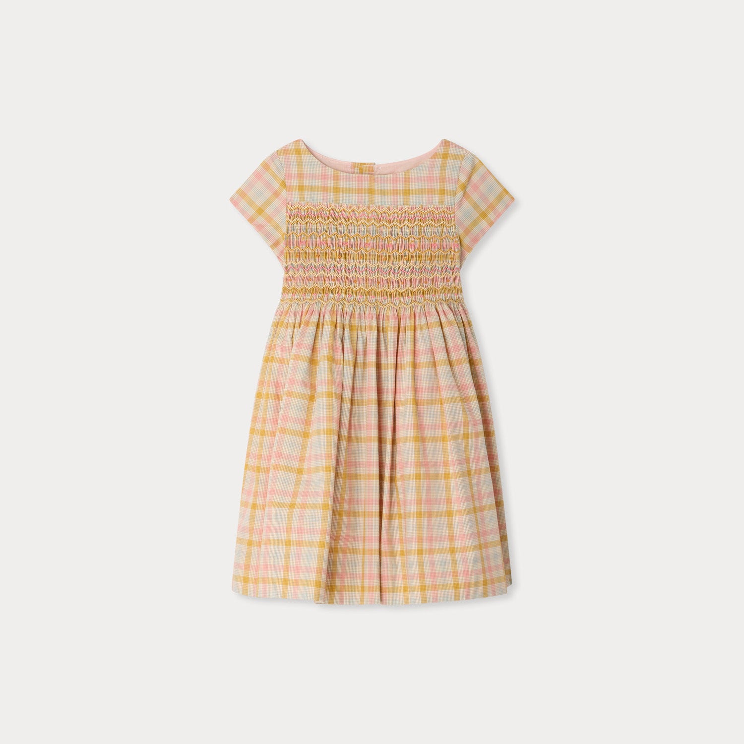 Girls Pink & Yellow Check Cotton Dress